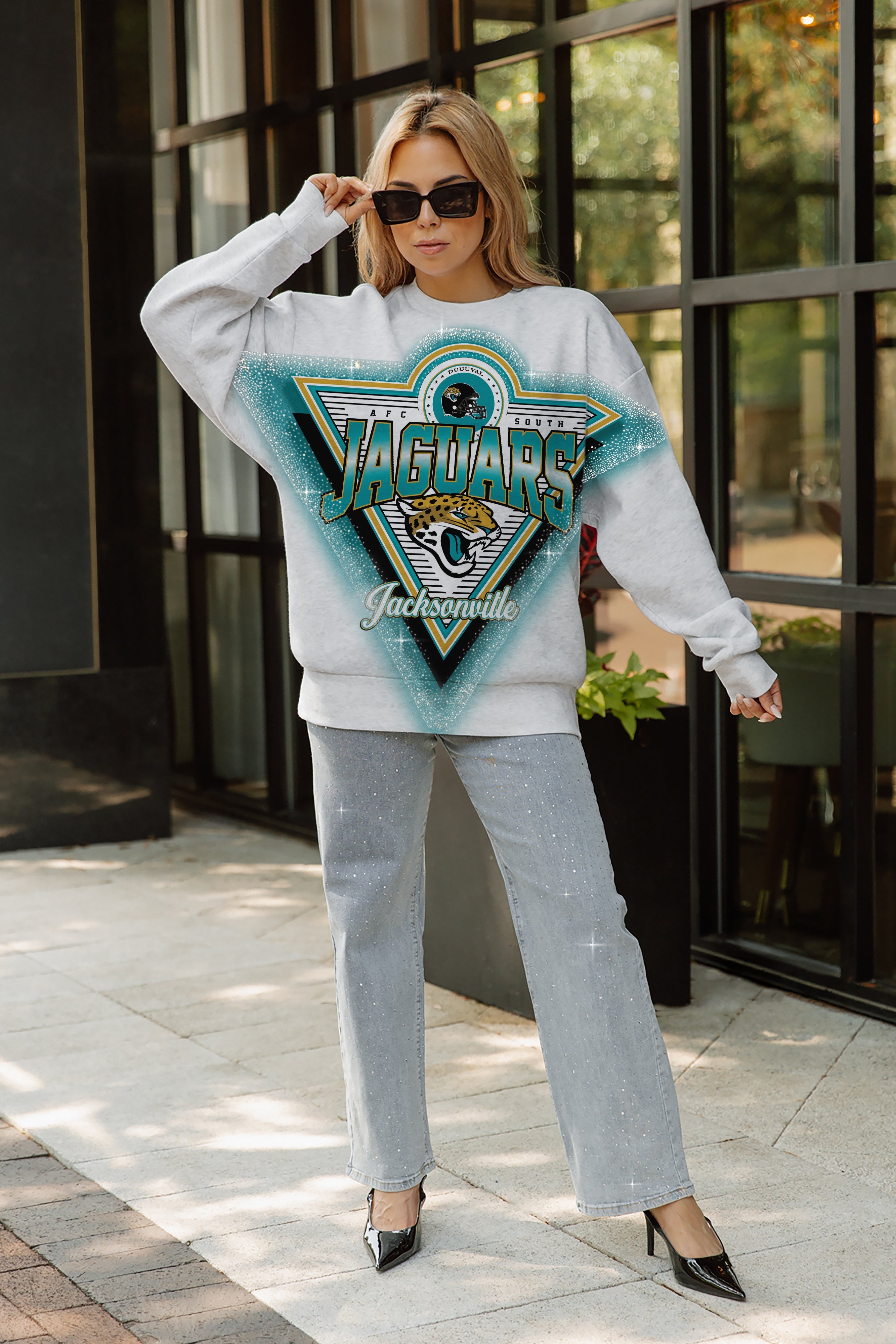 JACKSONVILLE JAGUARS CHASING VICTORY RHINESTONE SPRAY PREMIUM CREWNECK SWEATSHIRT