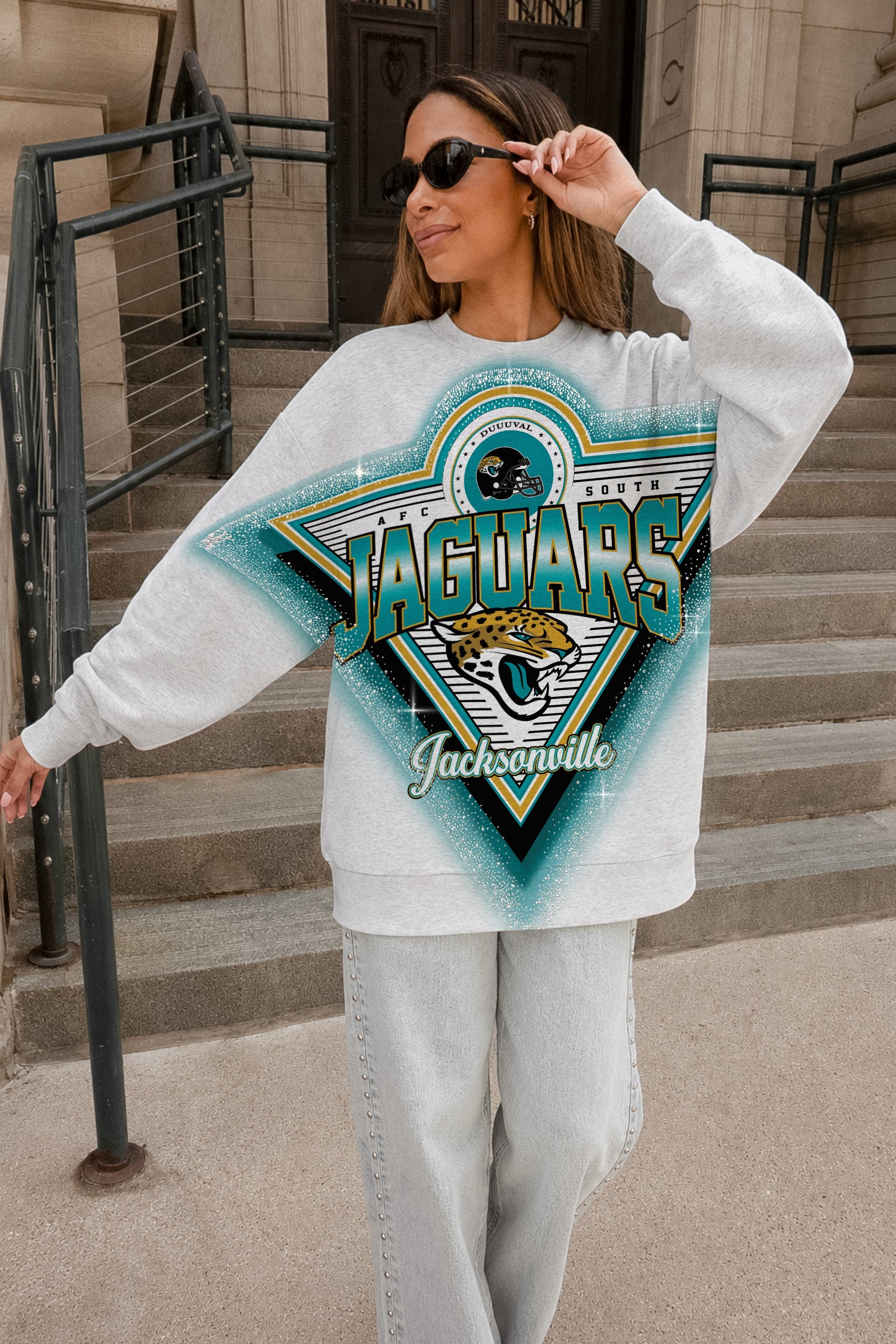 JACKSONVILLE JAGUARS CHASING VICTORY RHINESTONE SPRAY PREMIUM CREWNECK SWEATSHIRT