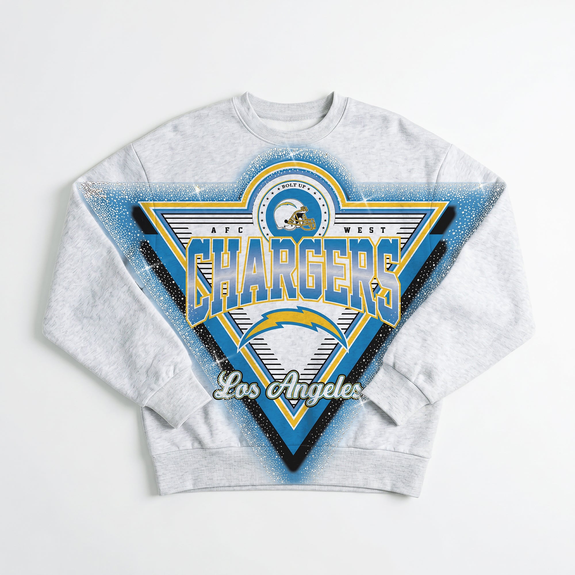 LOS ANGELES CHARGERS CHASING VICTORY RHINESTONE SPRAY PREMIUM CREWNECK SWEATSHIRT