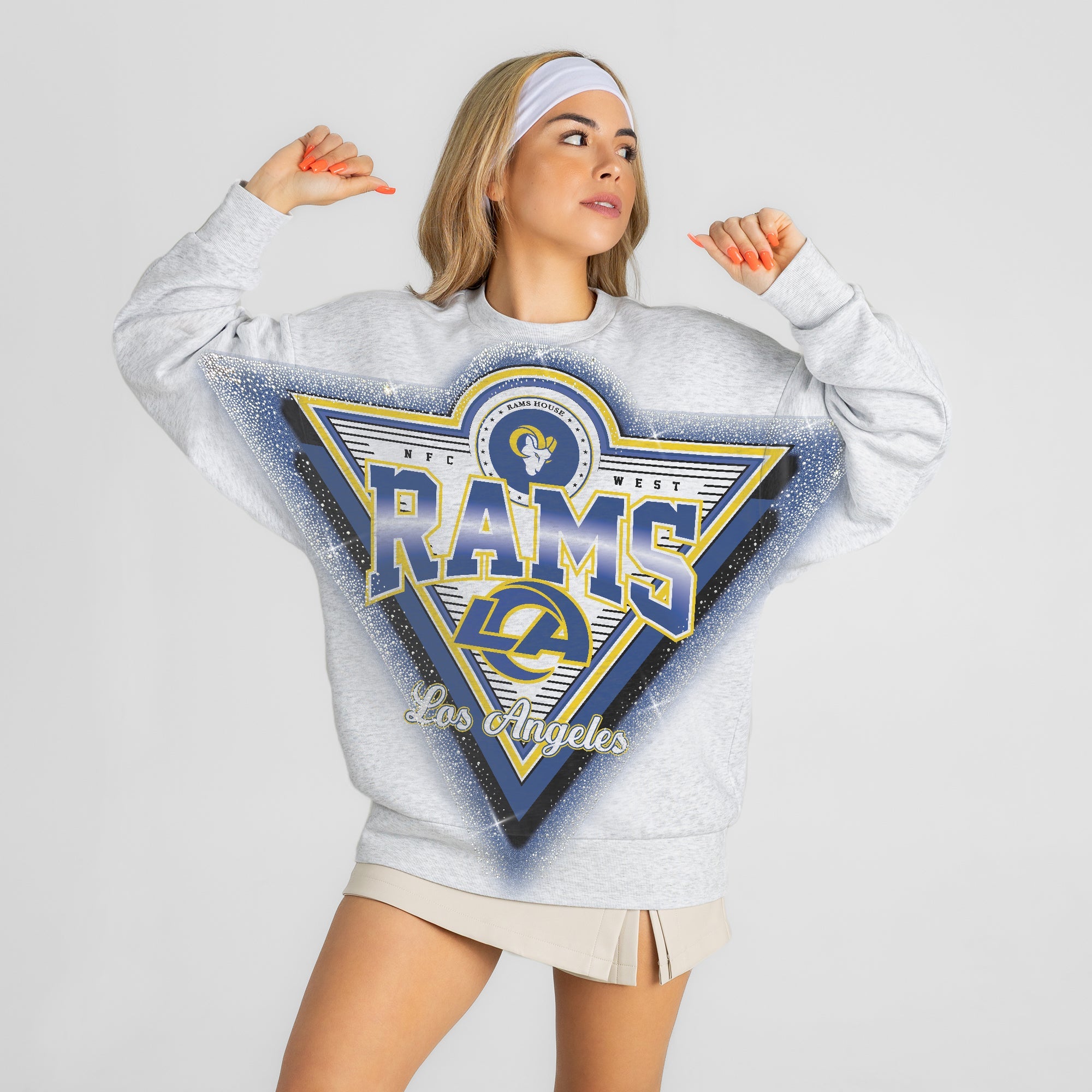 LOS ANGELES RAMS CHASING VICTORY RHINESTONE SPRAY PREMIUM CREWNECK SWEATSHIRT