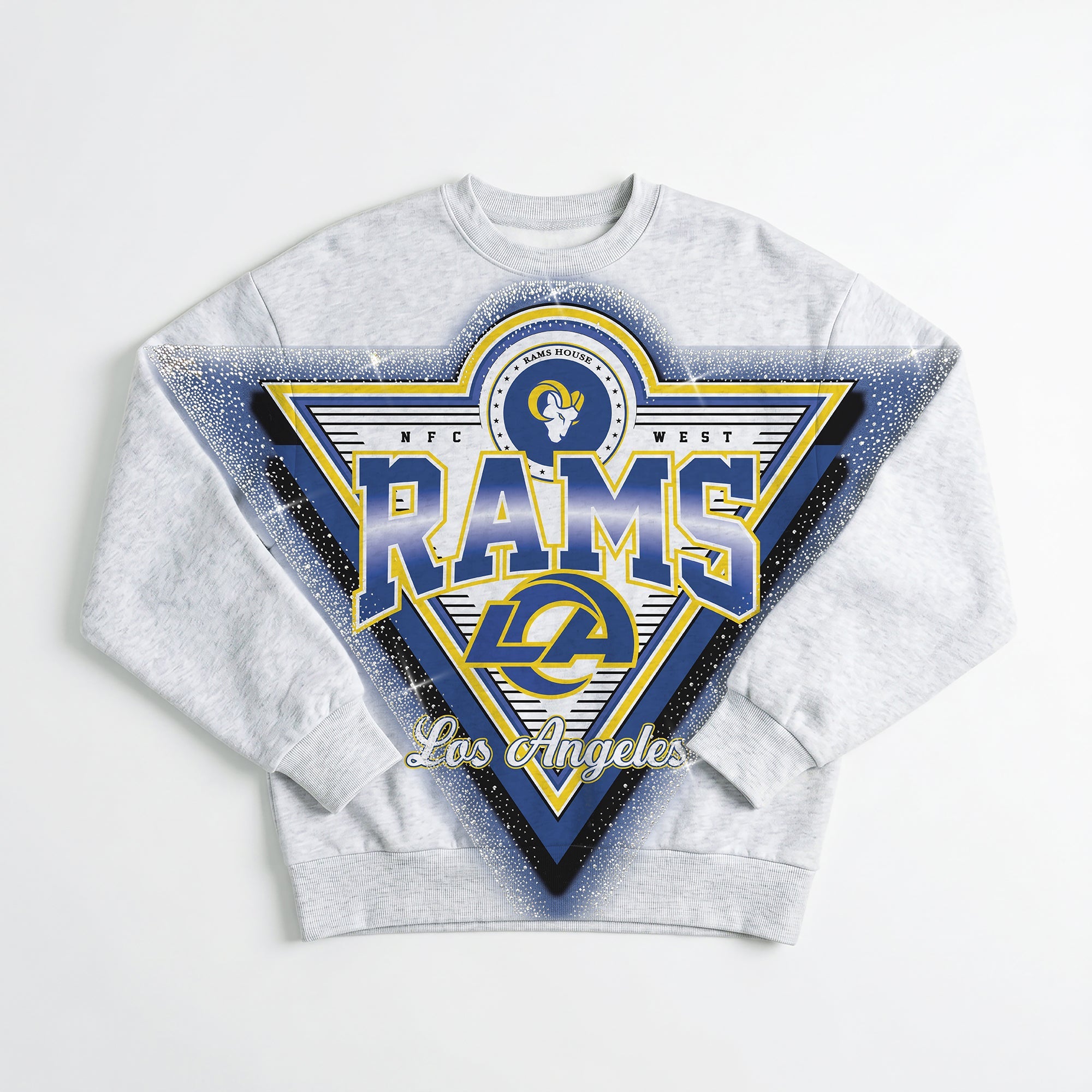 LOS ANGELES RAMS CHASING VICTORY RHINESTONE SPRAY PREMIUM CREWNECK SWEATSHIRT