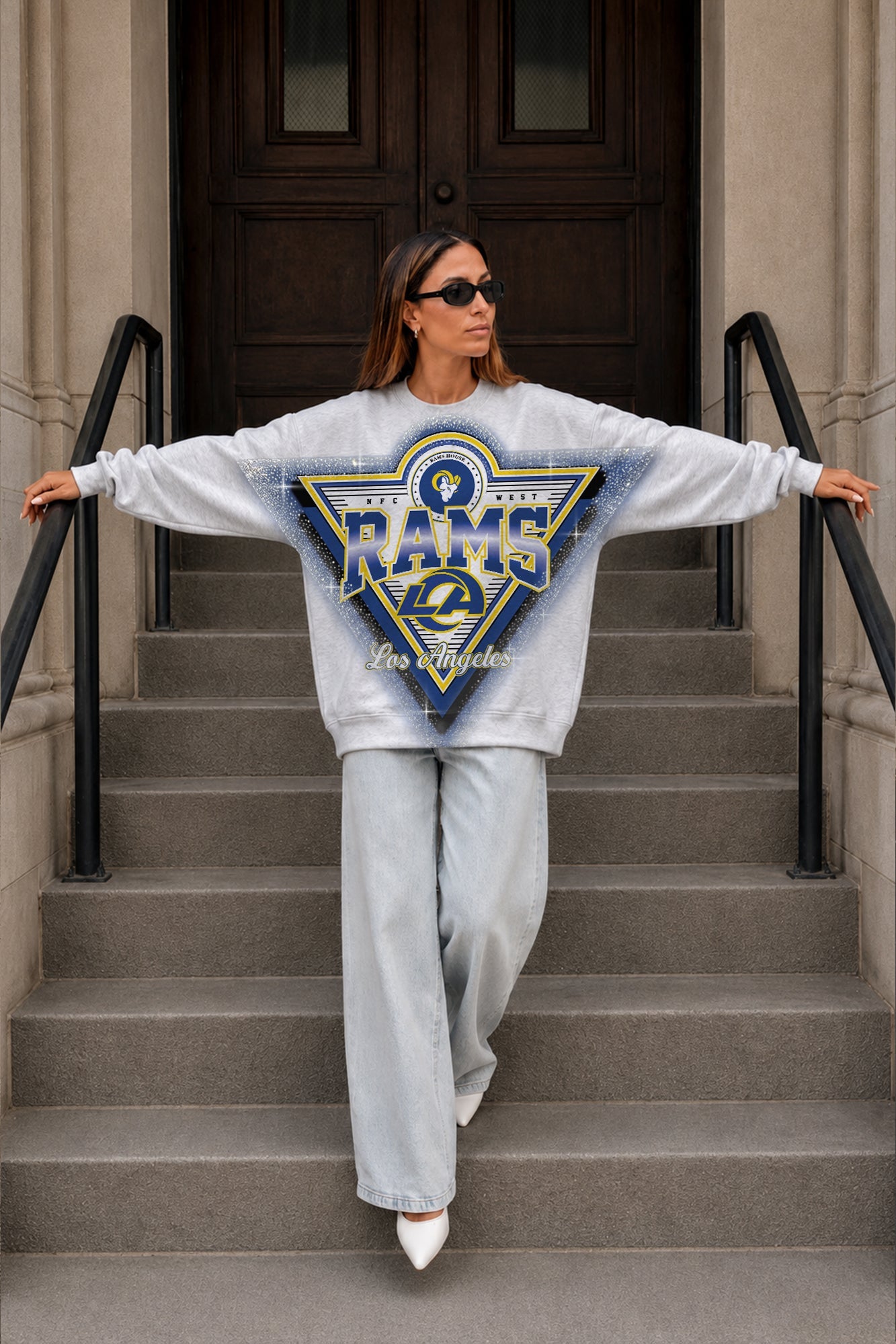LOS ANGELES RAMS CHASING VICTORY RHINESTONE SPRAY PREMIUM CREWNECK SWEATSHIRT