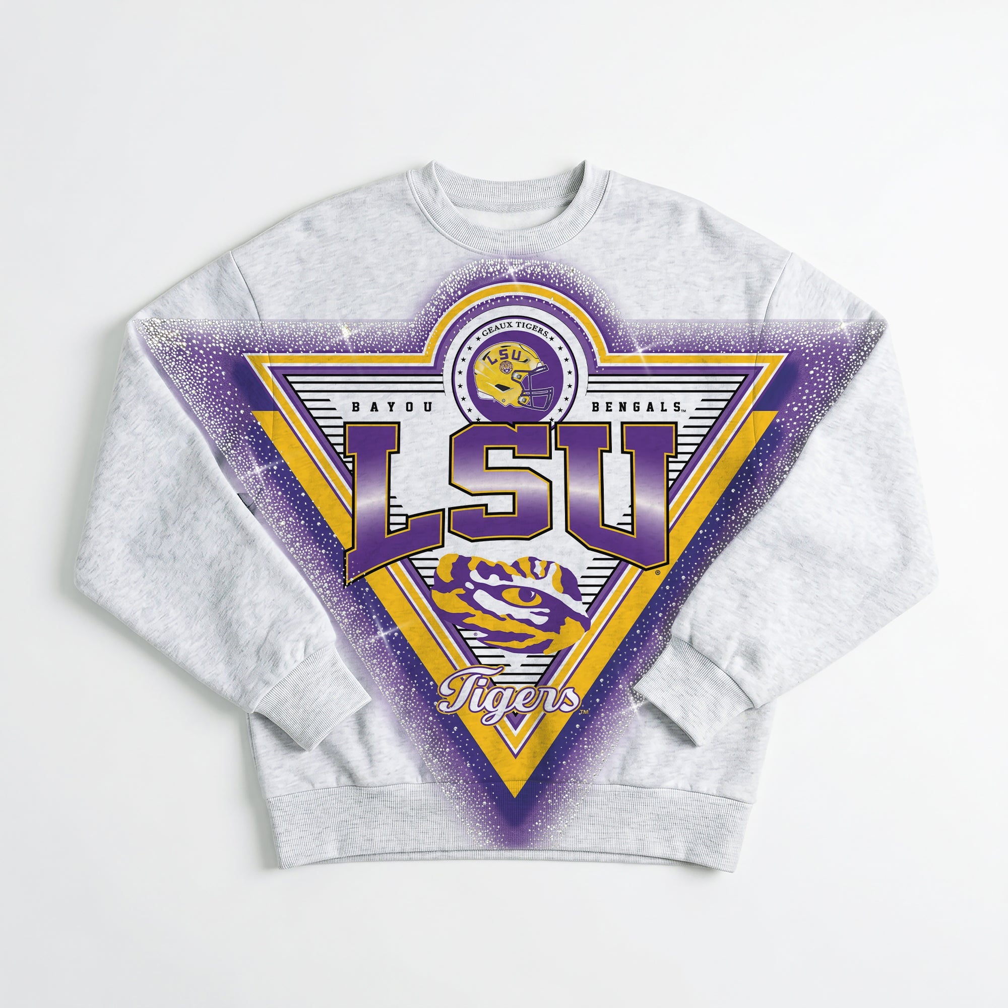 LSU TIGERS CHASING VICTORY RHINESTONE SPRAY PREMIUM CREWNECK SWEATSHIRT