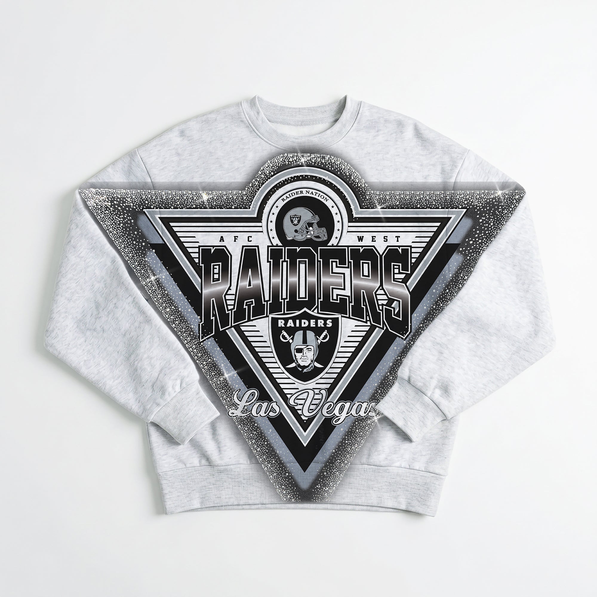 LAS VEGAS RAIDERS CHASING VICTORY RHINESTONE SPRAY PREMIUM CREWNECK SWEATSHIRT