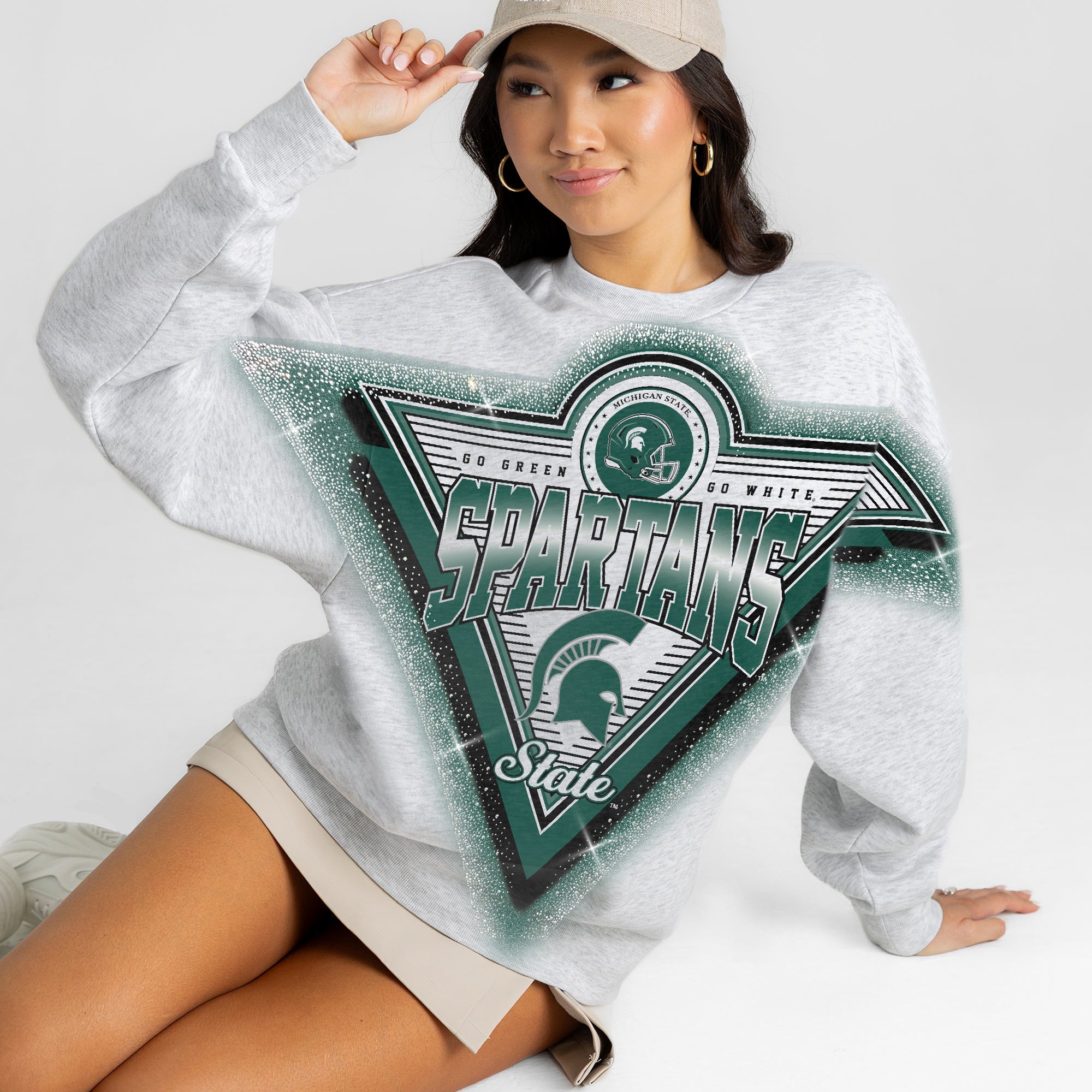 MICHIGAN STATE SPARTANS CHASING VICTORY RHINESTONE SPRAY PREMIUM CREWNECK SWEATSHIRT