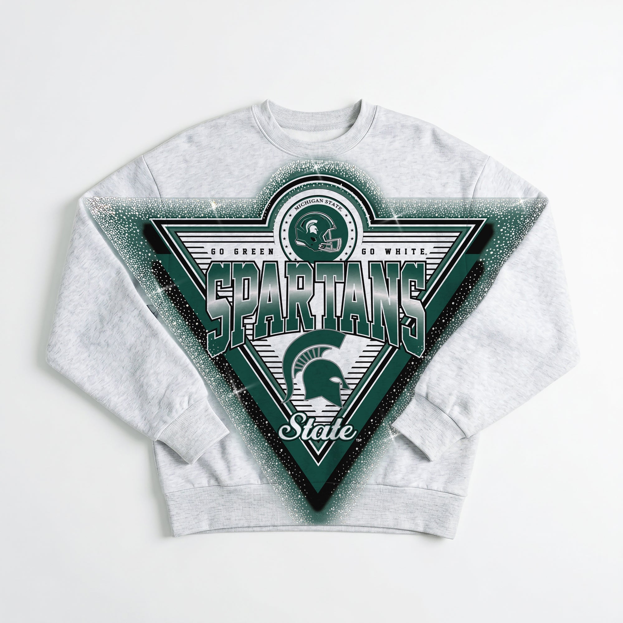 MICHIGAN STATE SPARTANS CHASING VICTORY RHINESTONE SPRAY PREMIUM CREWNECK SWEATSHIRT