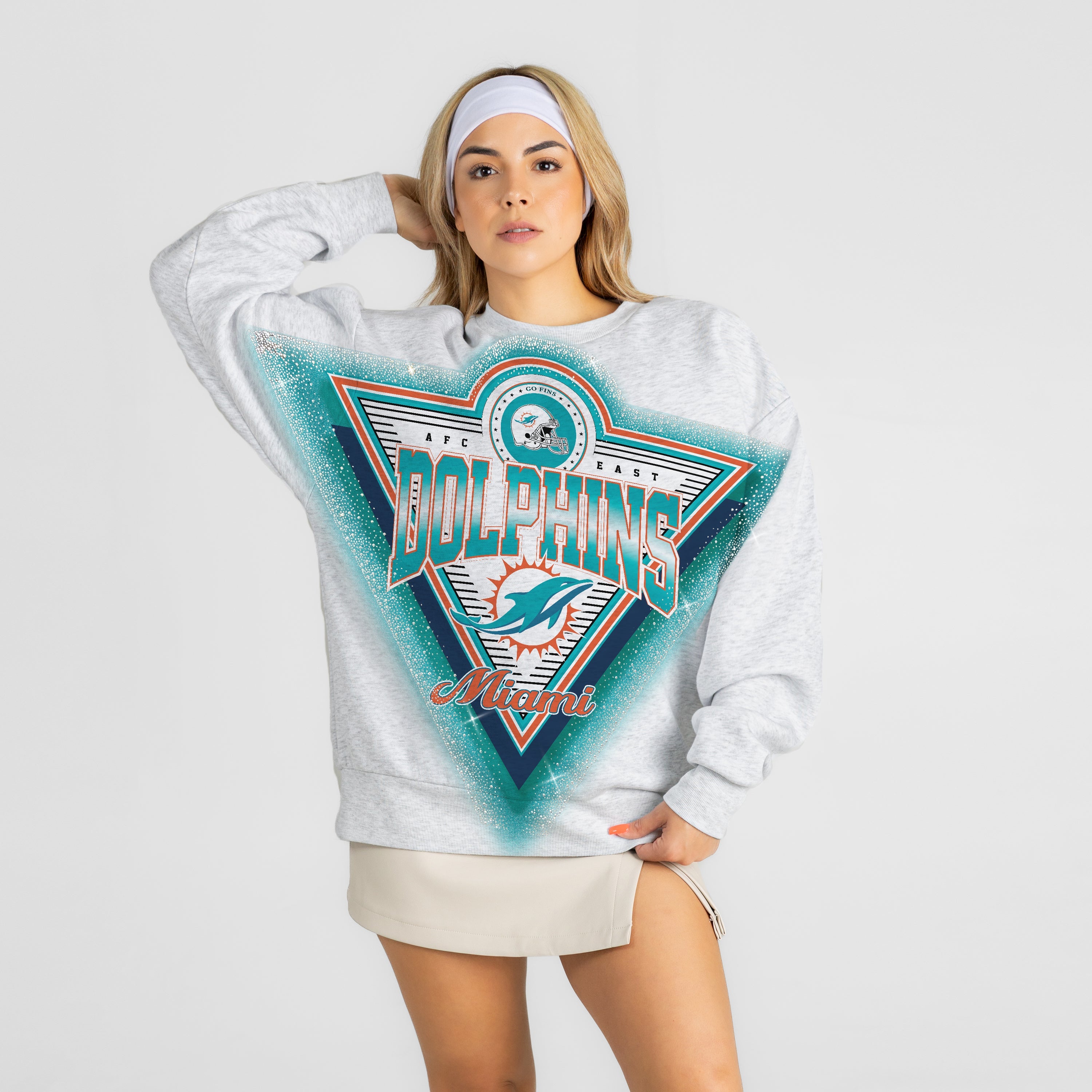 MIAMI DOLPHINS CHASING VICTORY RHINESTONE SPRAY PREMIUM CREWNECK SWEATSHIRT