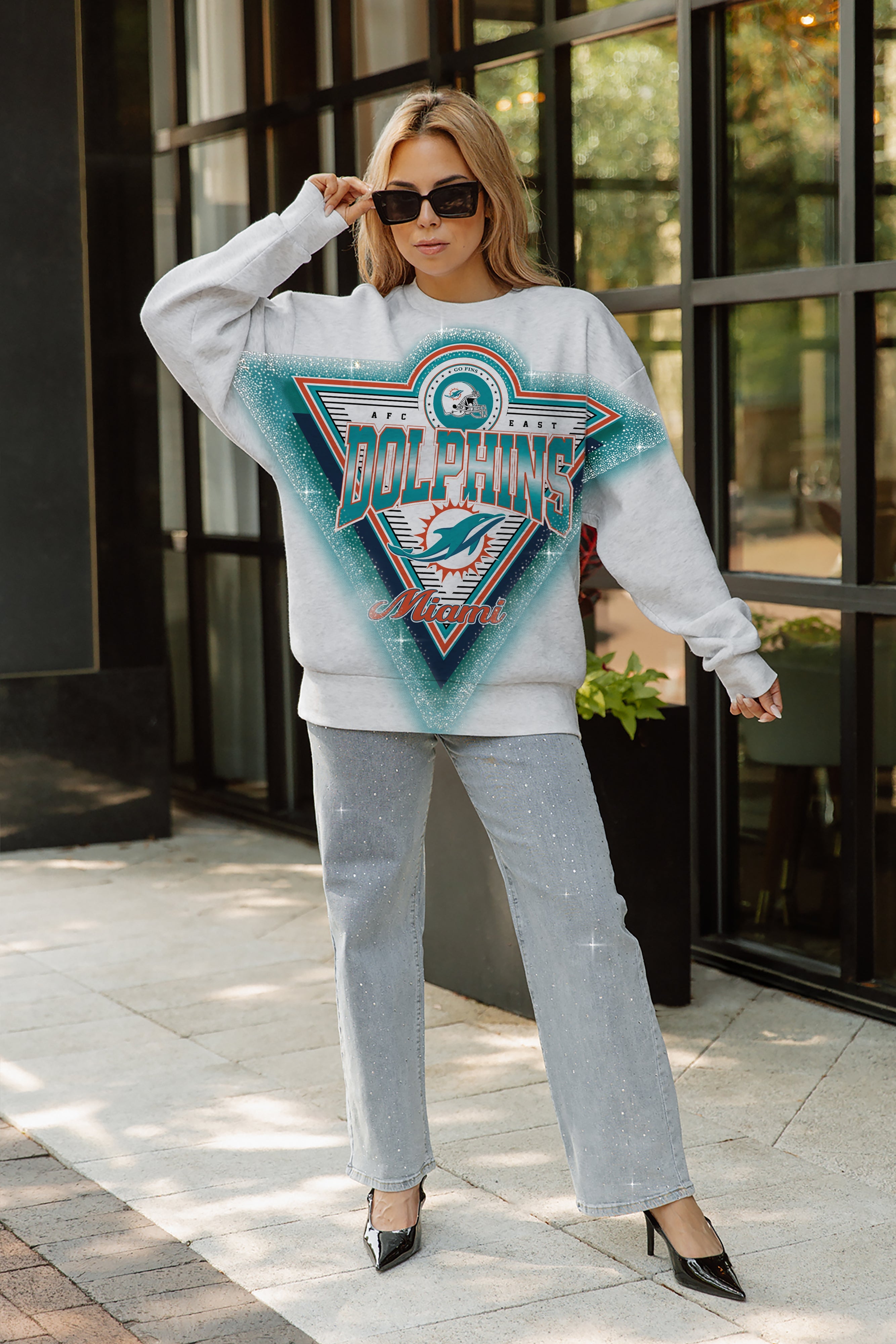 MIAMI DOLPHINS CHASING VICTORY RHINESTONE SPRAY PREMIUM CREWNECK SWEATSHIRT