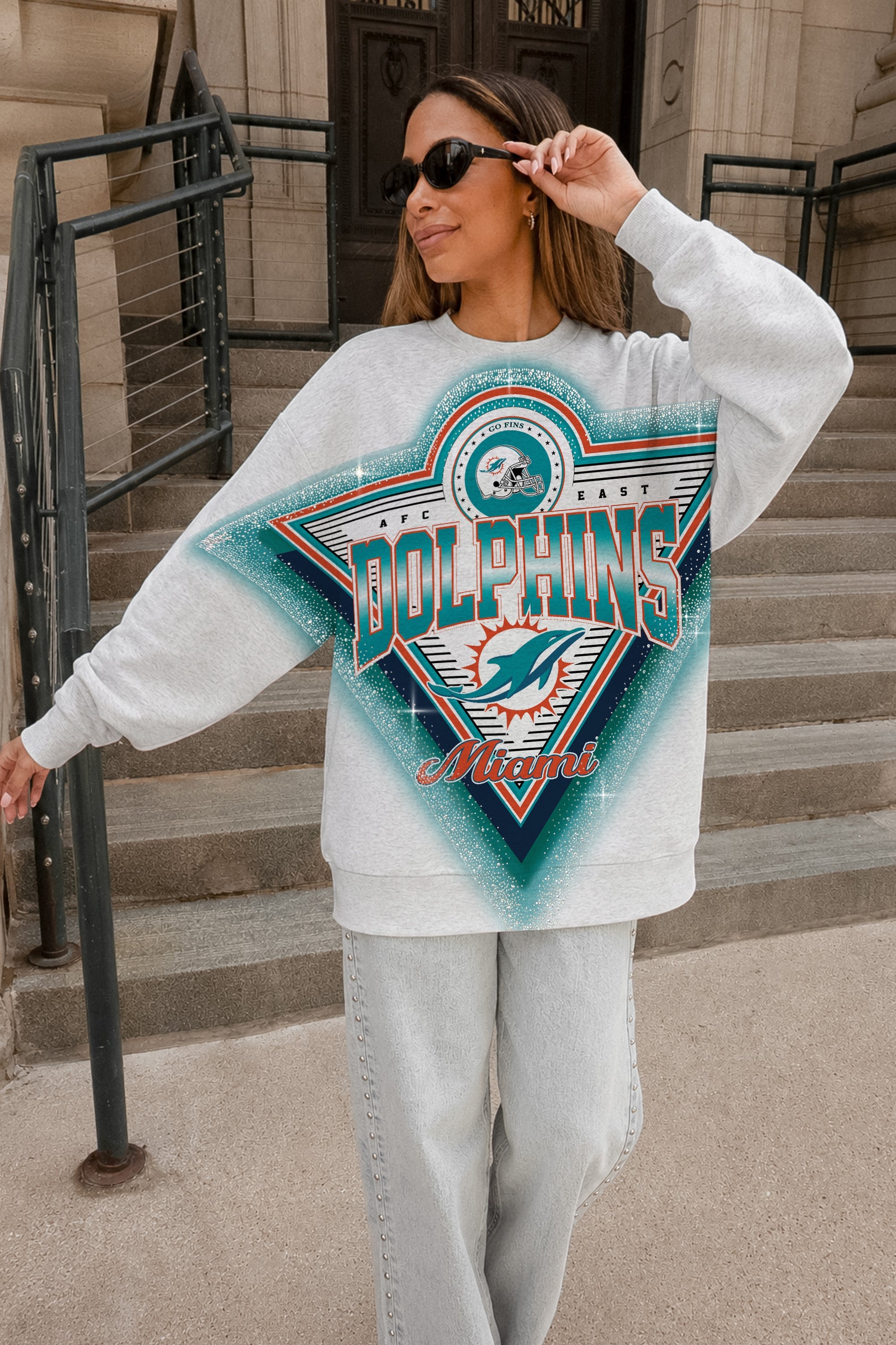 MIAMI DOLPHINS CHASING VICTORY RHINESTONE SPRAY PREMIUM CREWNECK SWEATSHIRT