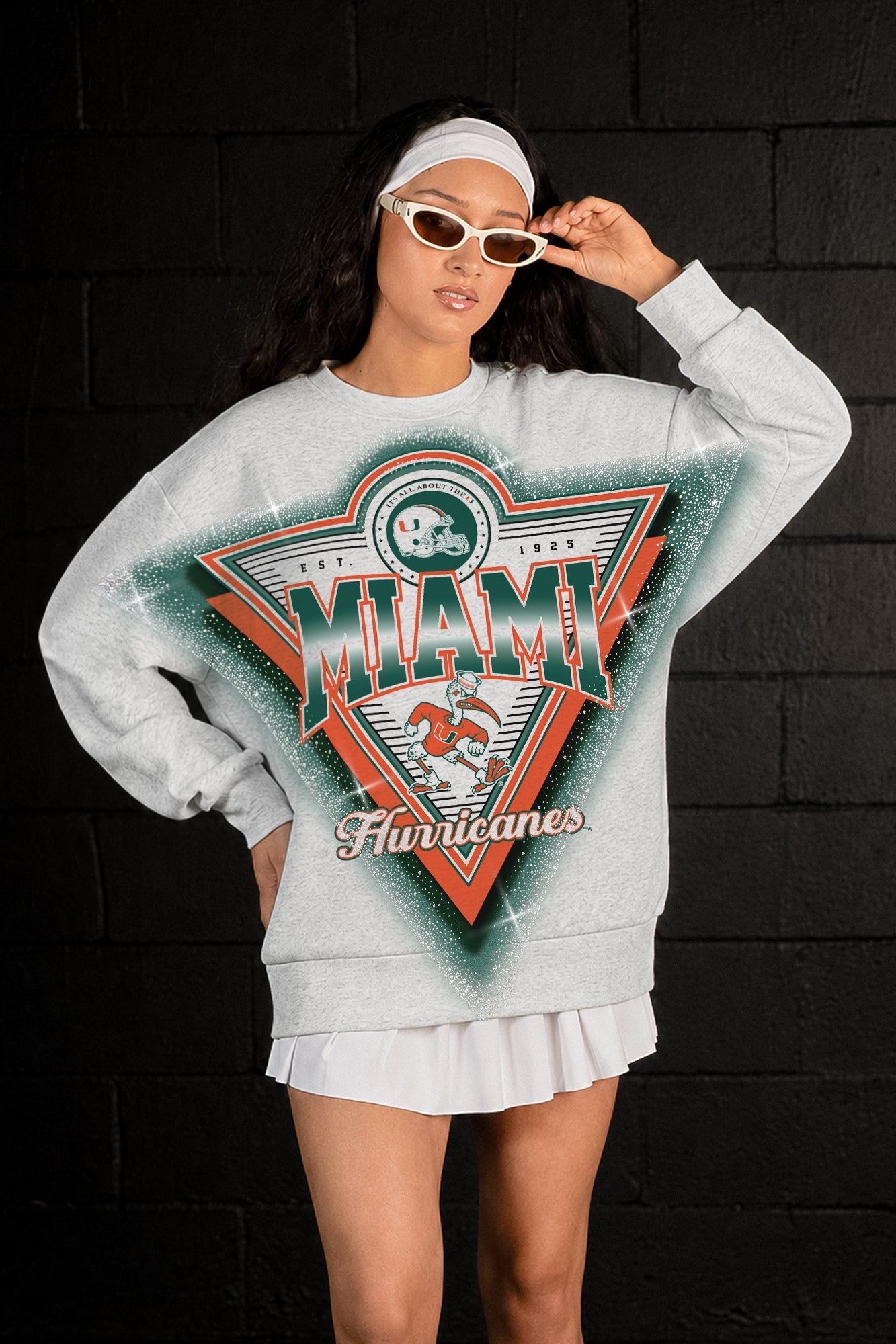 MIAMI HURRICANES CHASING VICTORY RHINESTONE SPRAY PREMIUM CREWNECK SWEATSHIRT