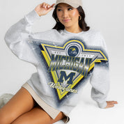 MICHIGAN WOLVERINES CHASING VICTORY RHINESTONE SPRAY PREMIUM CREWNECK SWEATSHIRT