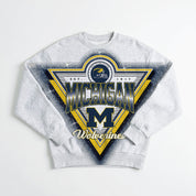 MICHIGAN WOLVERINES CHASING VICTORY RHINESTONE SPRAY PREMIUM CREWNECK SWEATSHIRT