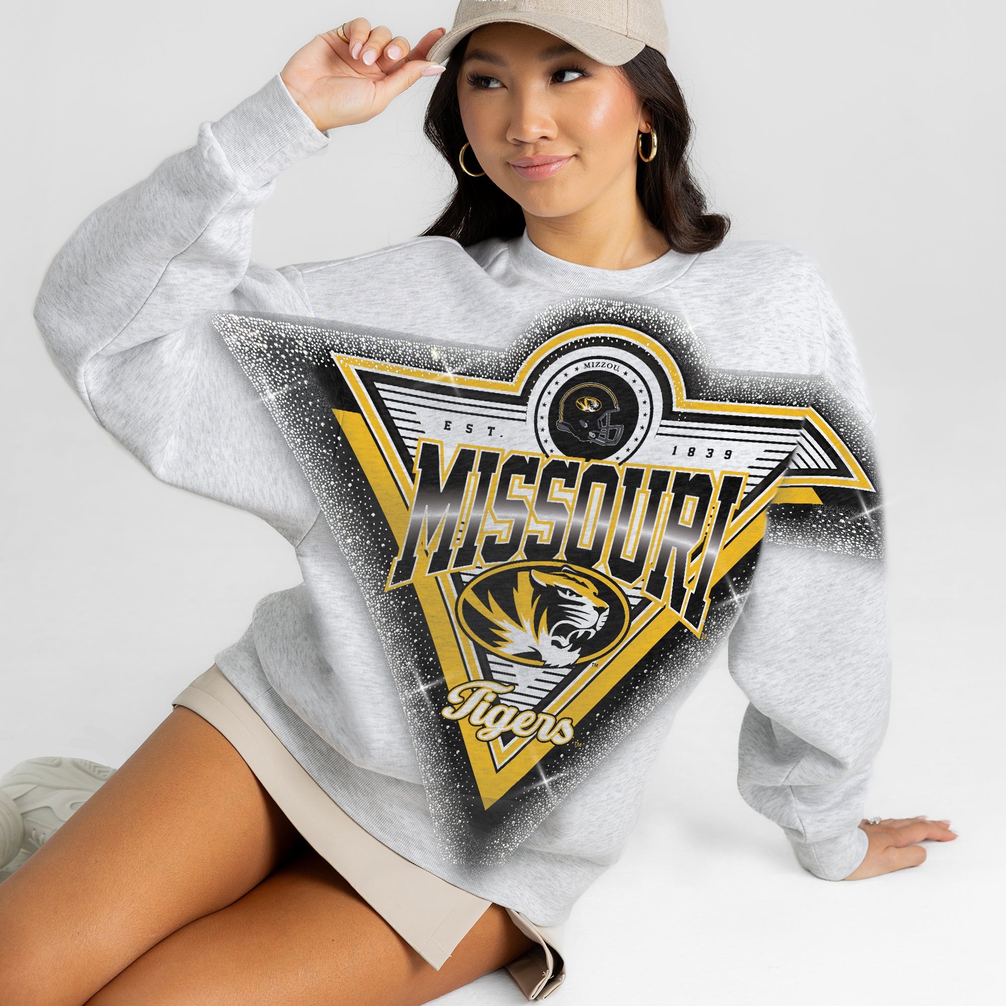 MISSOURI TIGERS CHASING VICTORY RHINESTONE SPRAY PREMIUM CREWNECK SWEATSHIRT