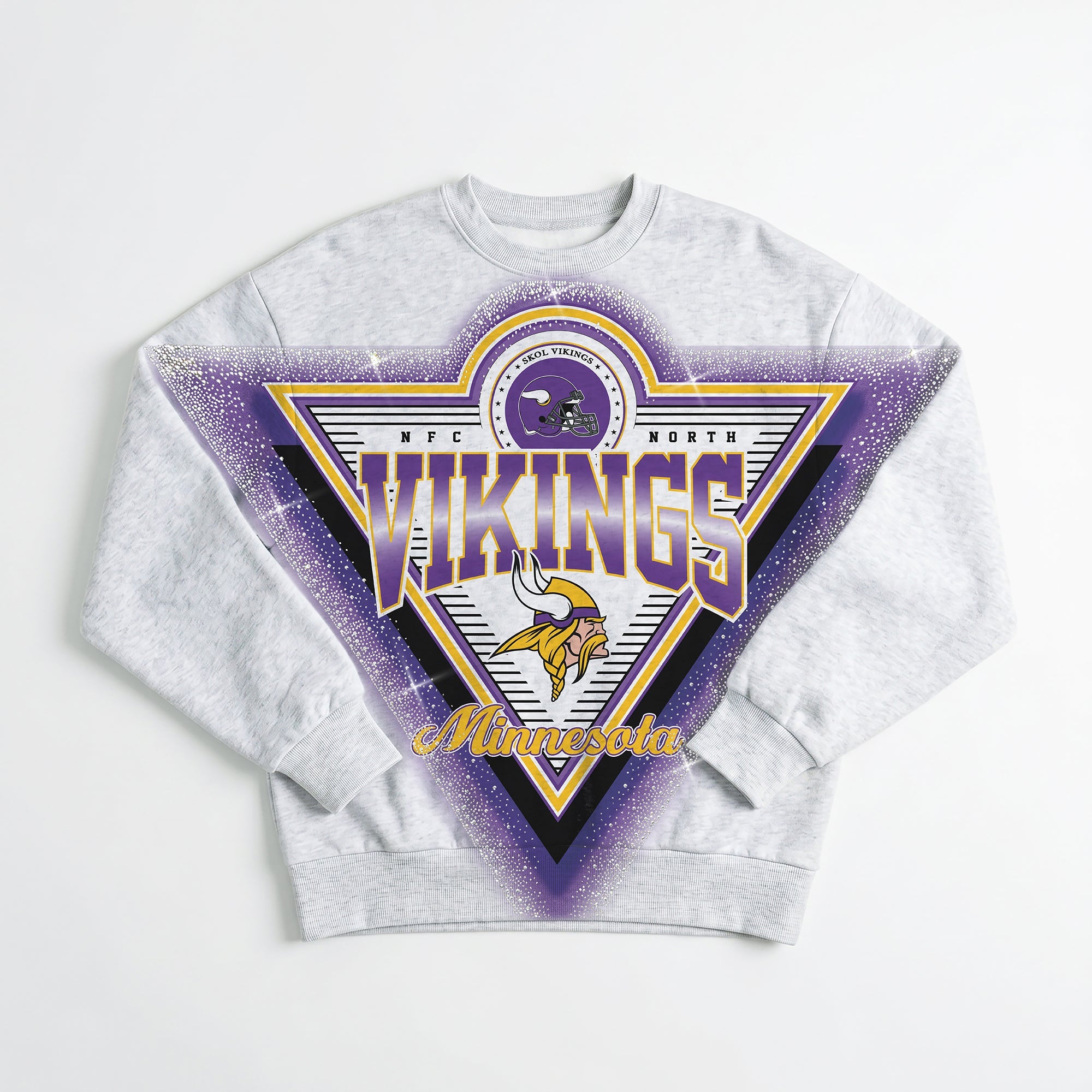 MINNESOTA VIKINGS CHASING VICTORY RHINESTONE SPRAY PREMIUM CREWNECK SWEATSHIRT