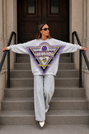 MINNESOTA VIKINGS CHASING VICTORY RHINESTONE SPRAY PREMIUM CREWNECK SWEATSHIRT