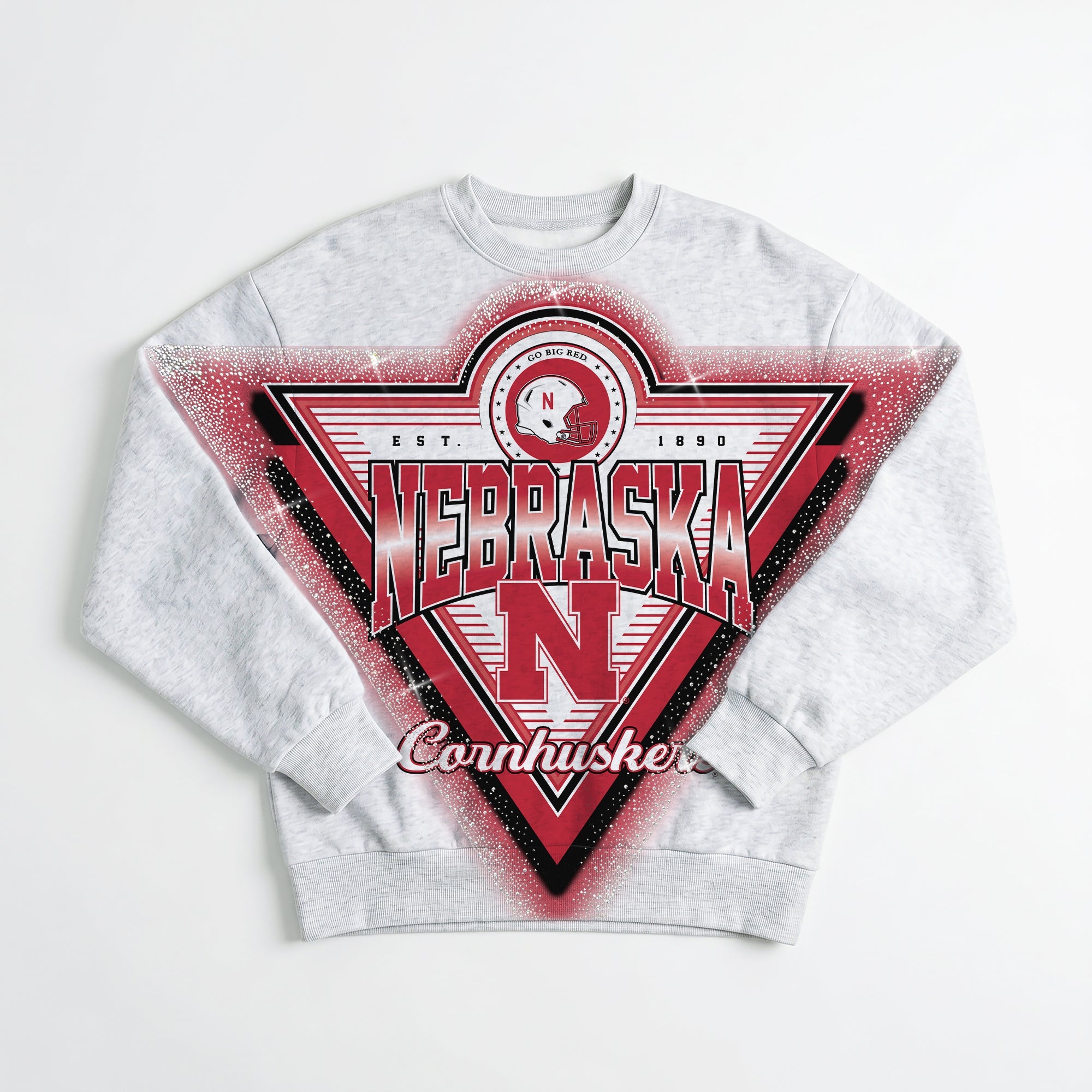 NEBRASKA CORNHUSKERS CHASING VICTORY RHINESTONE SPRAY PREMIUM CREWNECK SWEATSHIRT