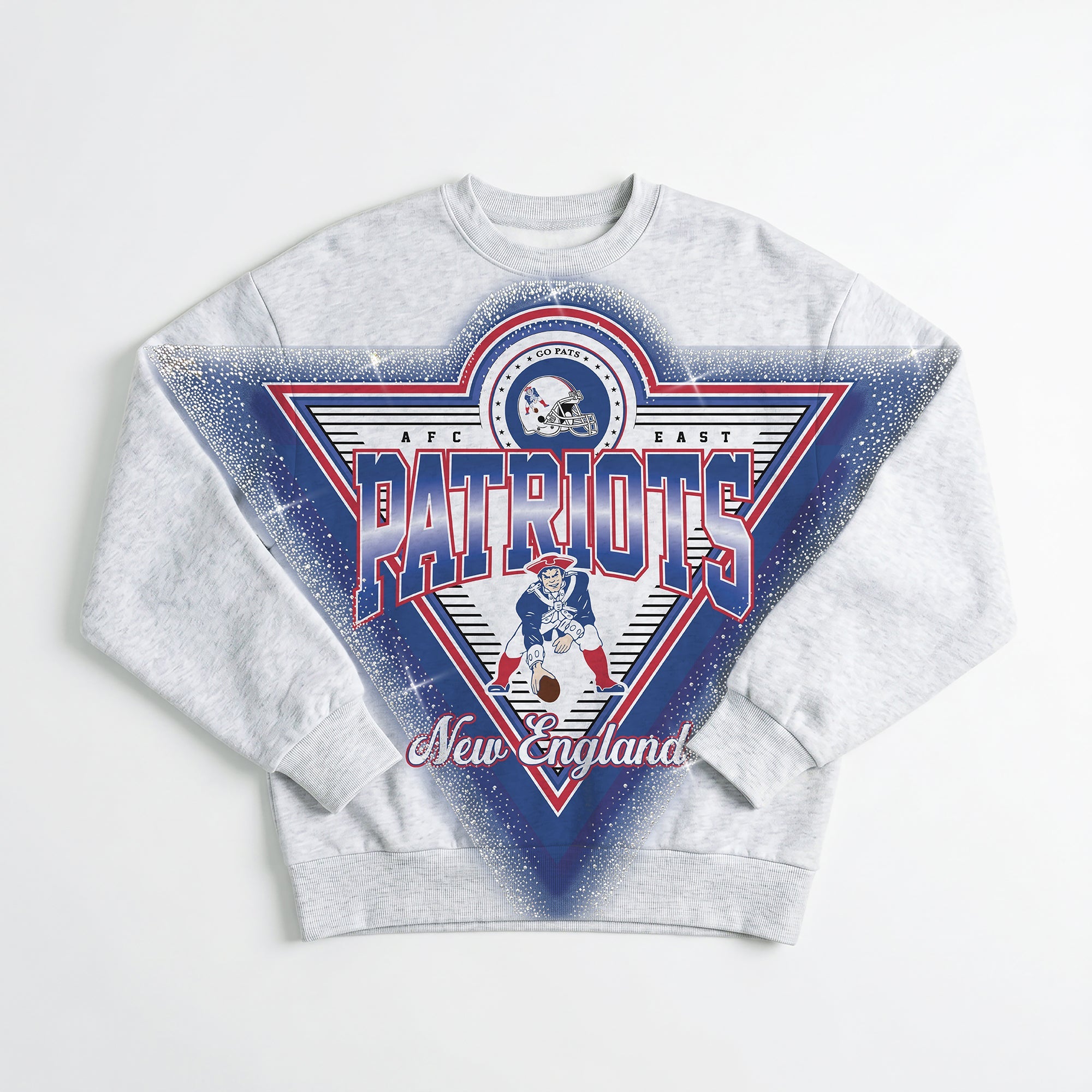 NEW ENGLAND PATRIOTS CHASING VICTORY RHINESTONE SPRAY PREMIUM CREWNECK SWEATSHIRT