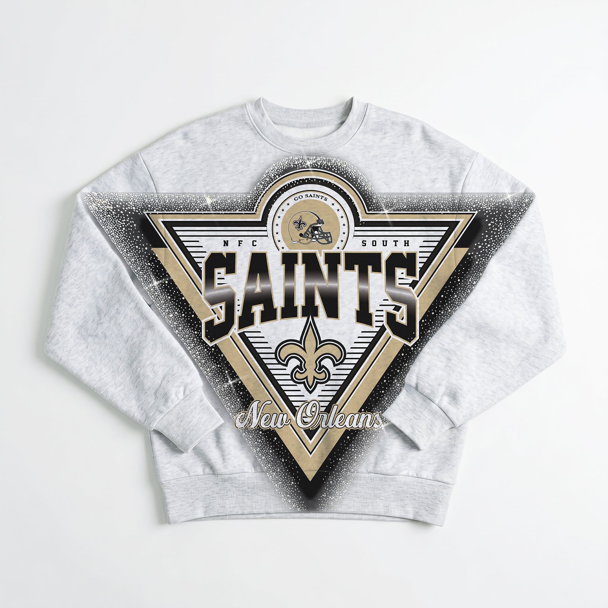 NEW ORLEANS SAINTS CHASING VICTORY RHINESTONE SPRAY PREMIUM CREWNECK SWEATSHIRT