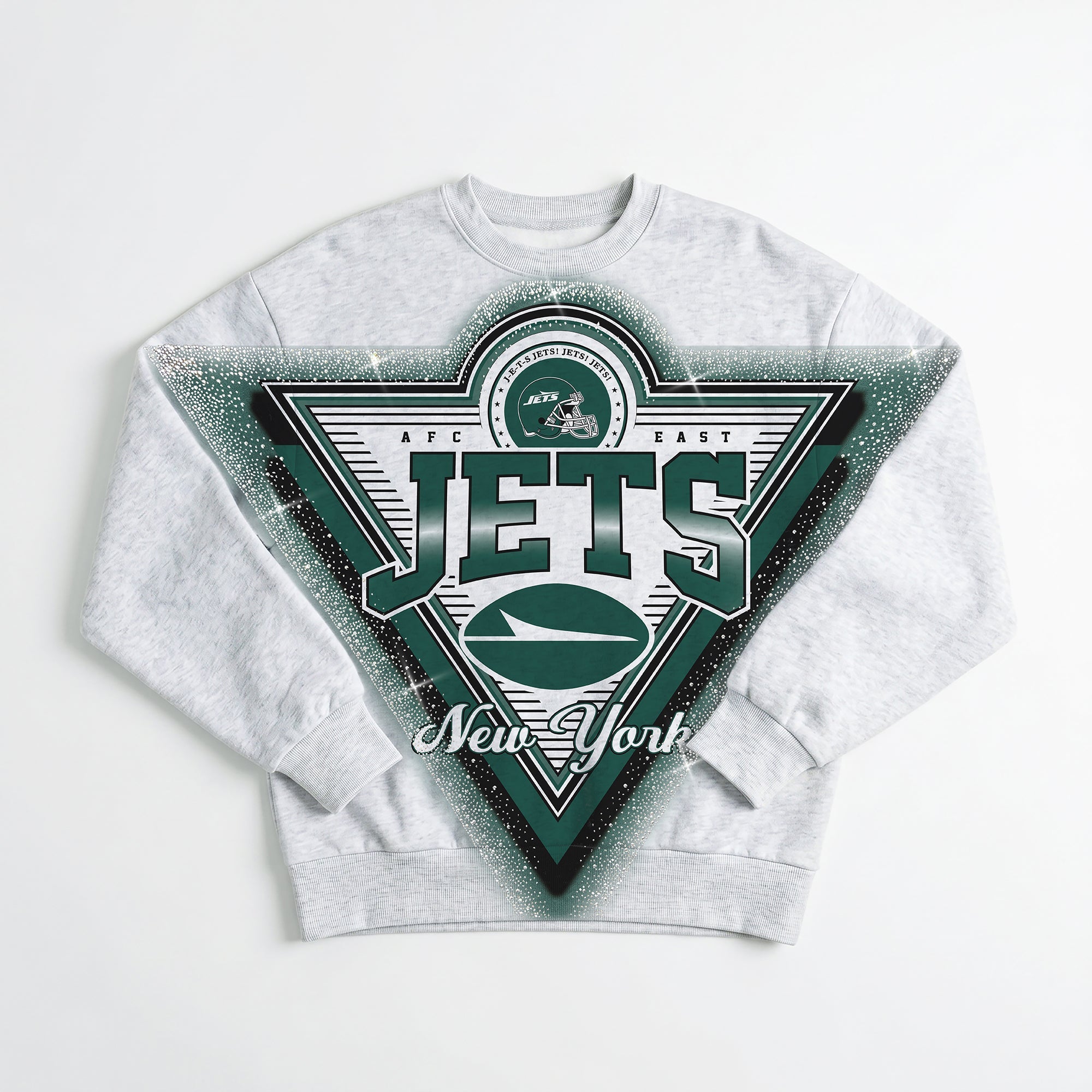 NEW YORK JETS CHASING VICTORY RHINESTONE SPRAY PREMIUM CREWNECK SWEATSHIRT