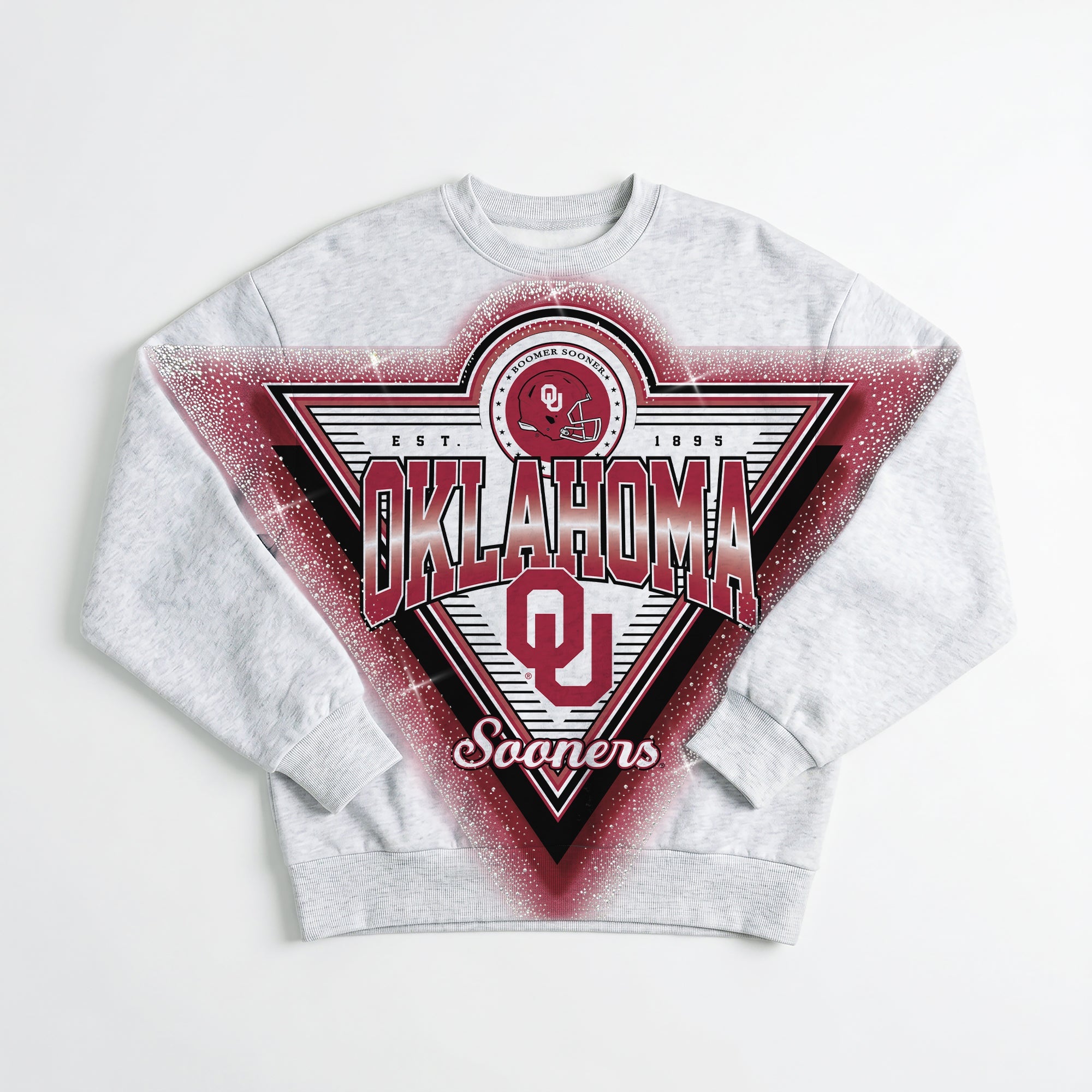 OKLAHOMA SOONERS CHASING VICTORY RHINESTONE SPRAY PREMIUM CREWNECK SWEATSHIRT