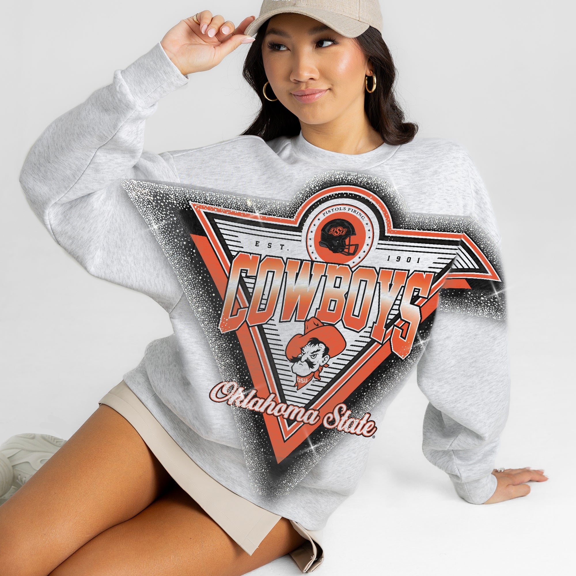 OKLAHOMA STATE COWBOYS CHASING VICTORY RHINESTONE SPRAY PREMIUM CREWNECK SWEATSHIRT