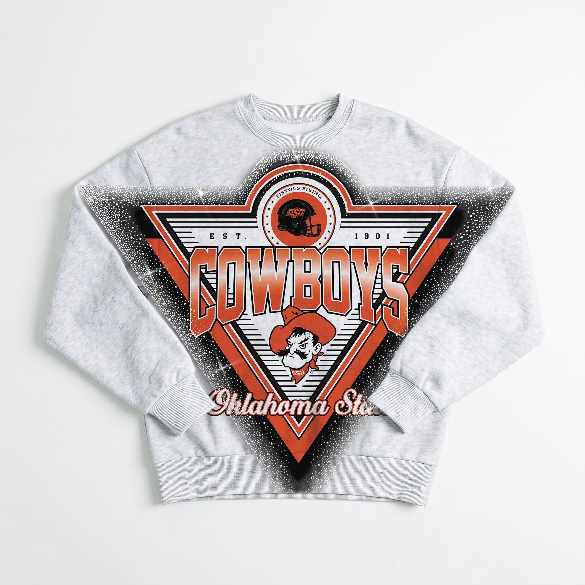 OKLAHOMA STATE COWBOYS CHASING VICTORY RHINESTONE SPRAY PREMIUM CREWNECK SWEATSHIRT