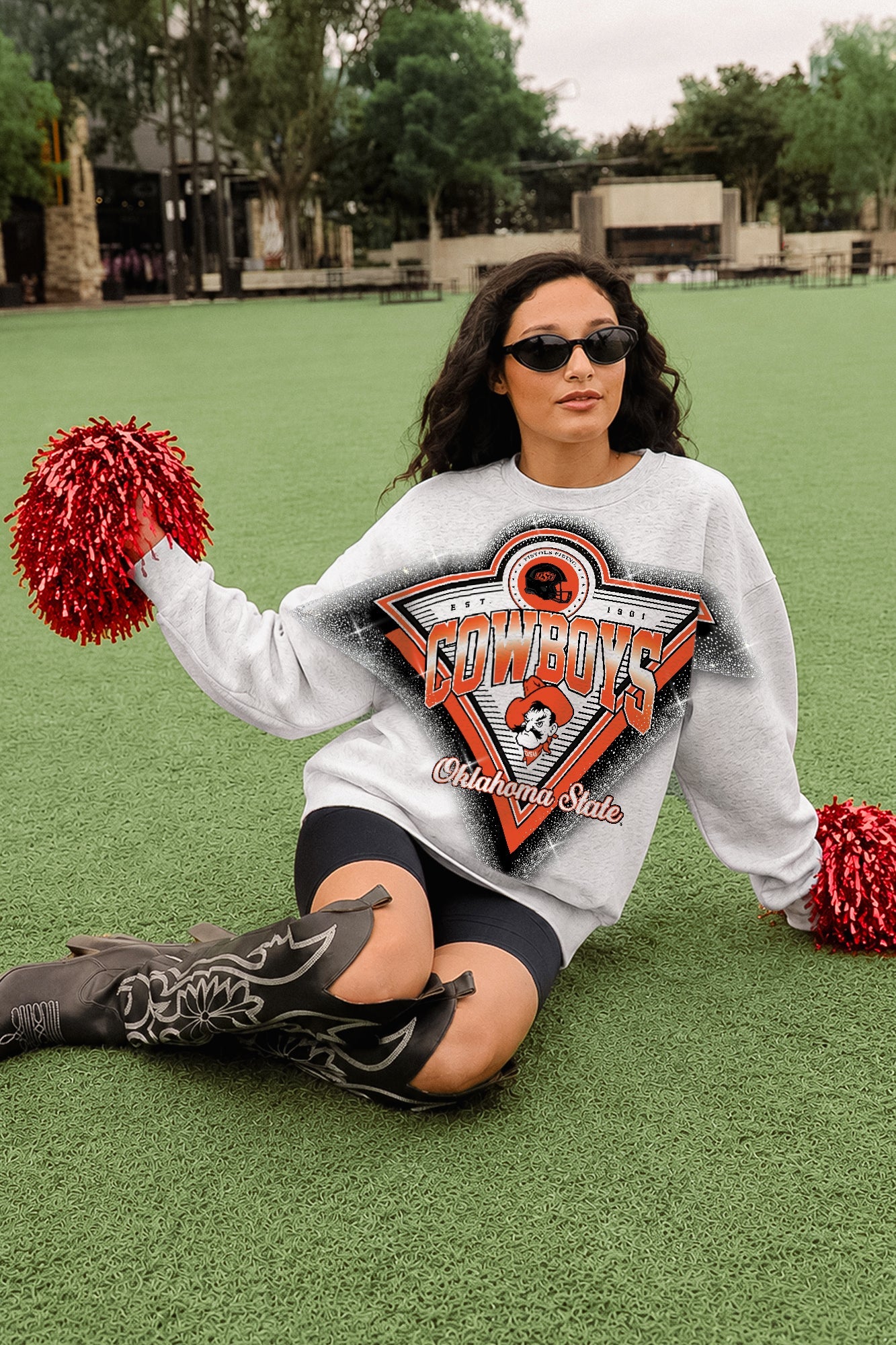 OKLAHOMA STATE COWBOYS CHASING VICTORY RHINESTONE SPRAY PREMIUM CREWNECK SWEATSHIRT