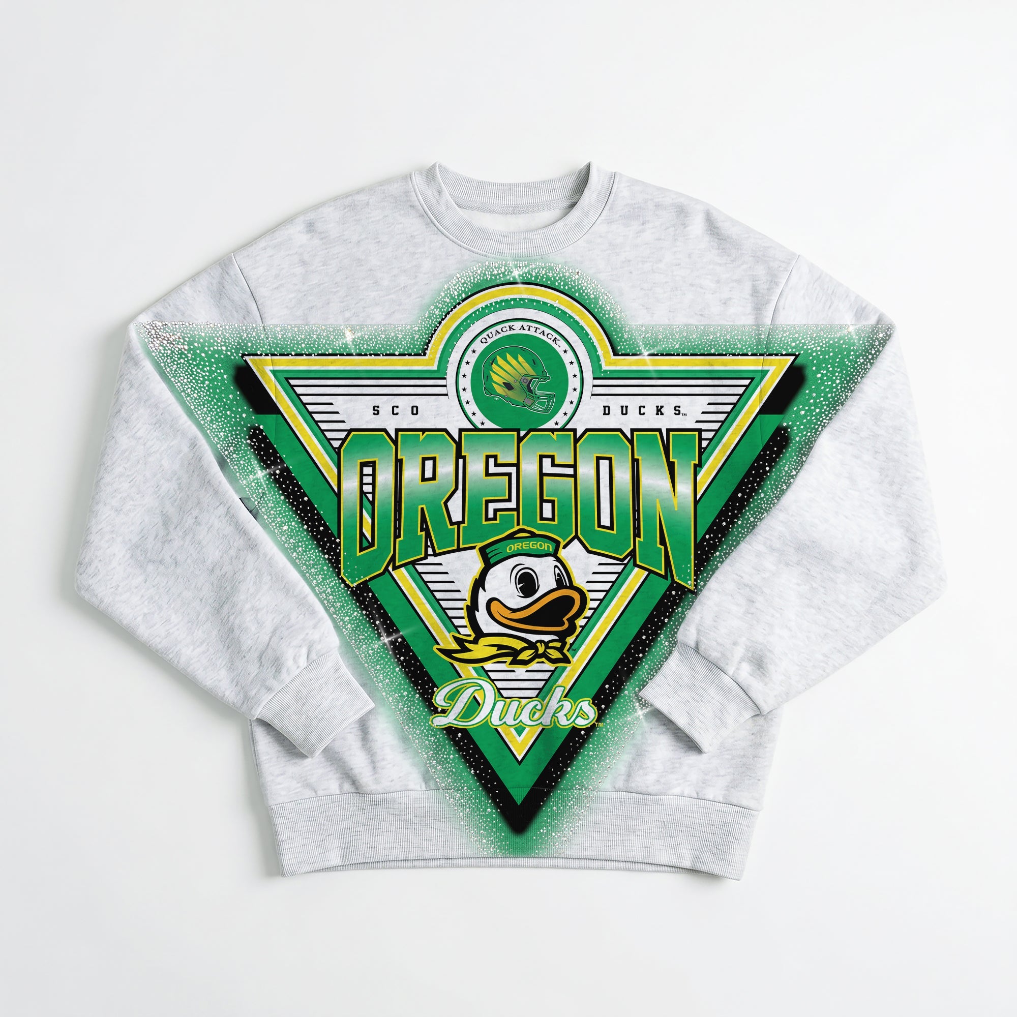 OREGON DUCKS CHASING VICTORY RHINESTONE SPRAY PREMIUM CREWNECK SWEATSHIRT