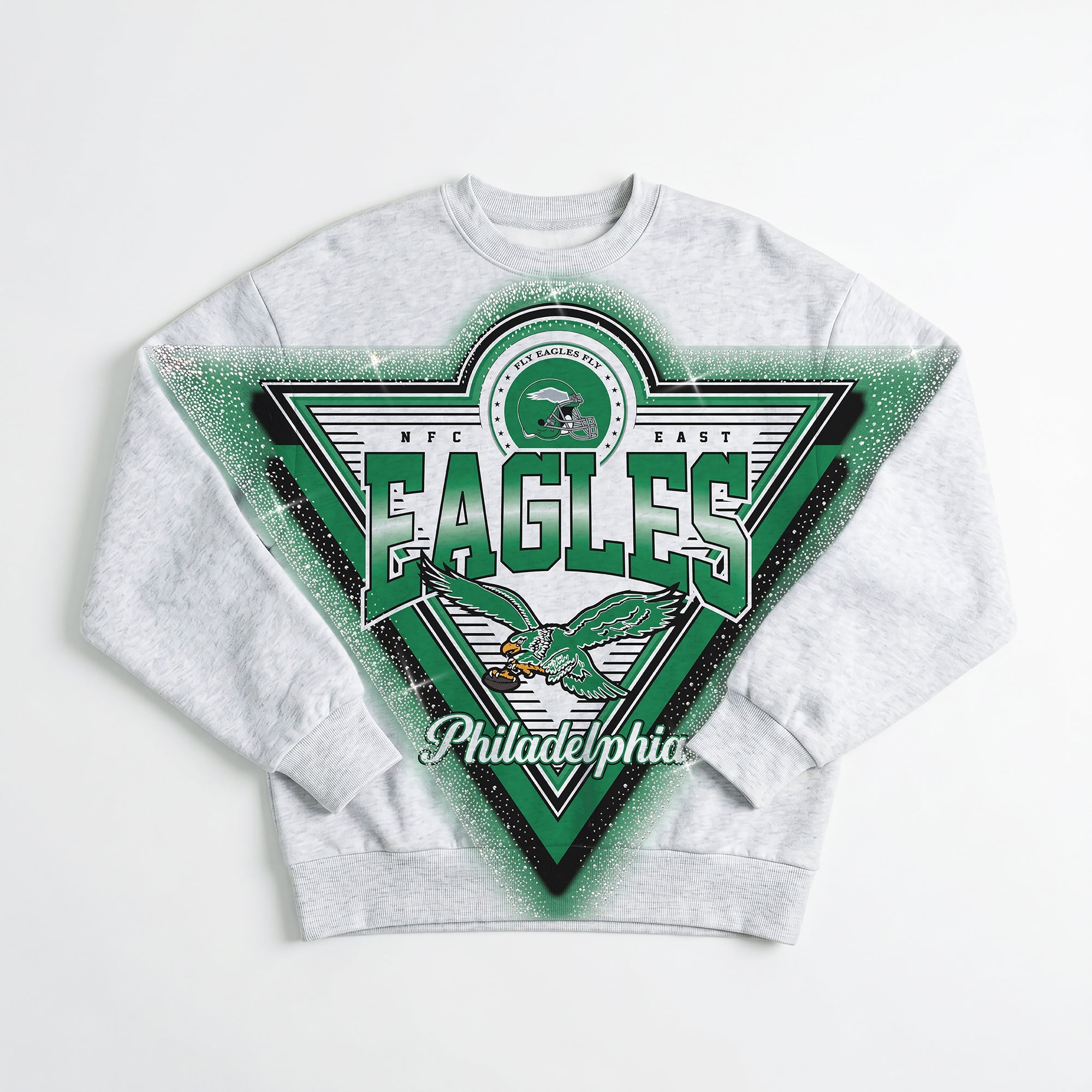 PHILADELPHIA EAGLES CHASING VICTORY RHINESTONE SPRAY PREMIUM CREWNECK SWEATSHIRT