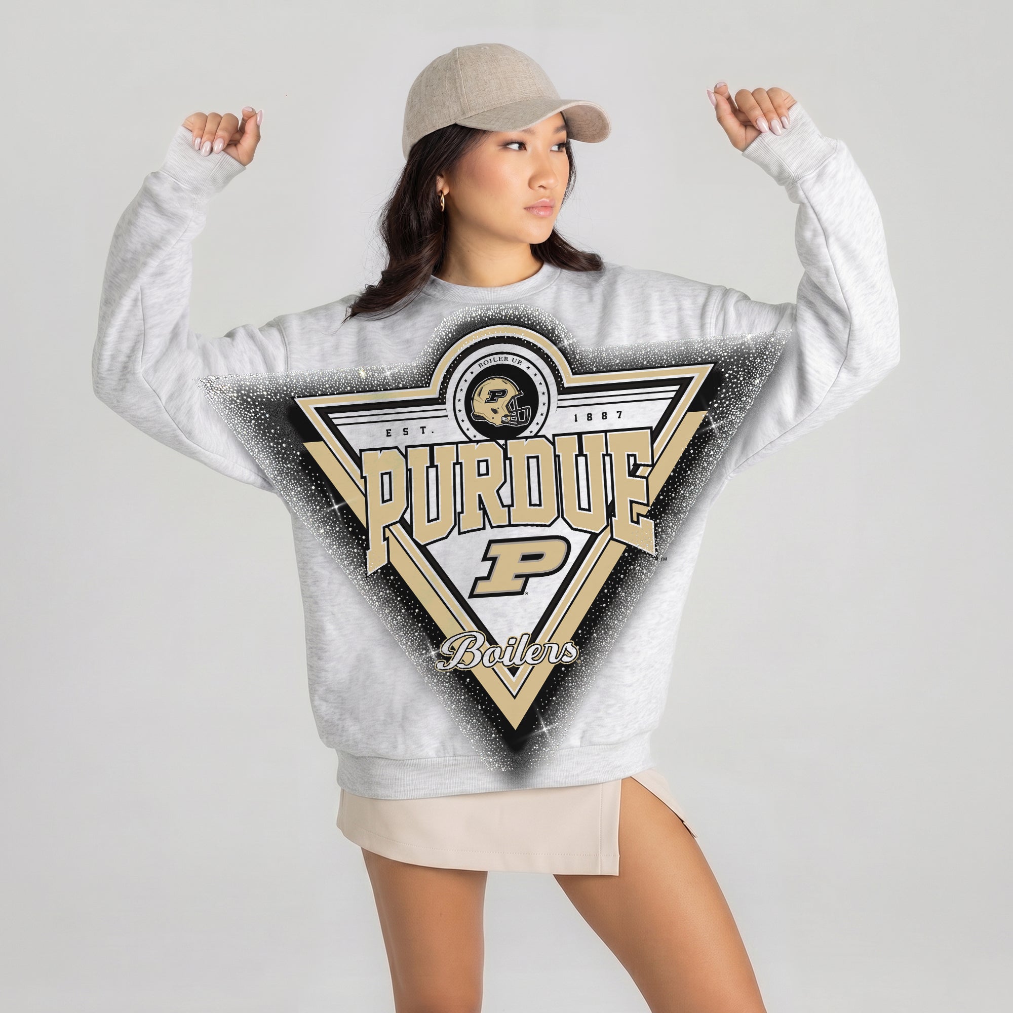 PURDUE BOILERMAKERS CHASING VICTORY RHINESTONE SPRAY PREMIUM CREWNECK SWEATSHIRT