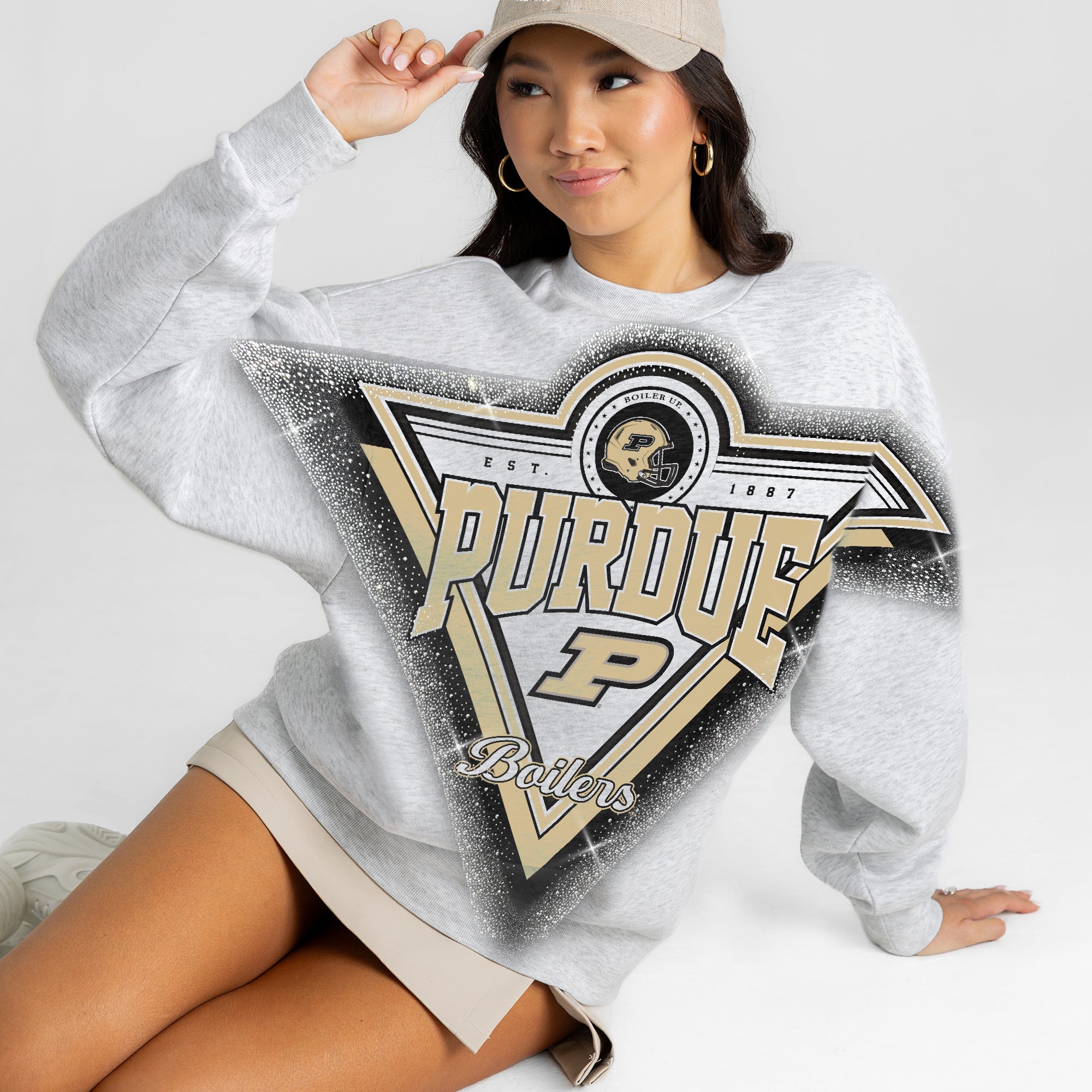 PURDUE BOILERMAKERS CHASING VICTORY RHINESTONE SPRAY PREMIUM CREWNECK SWEATSHIRT