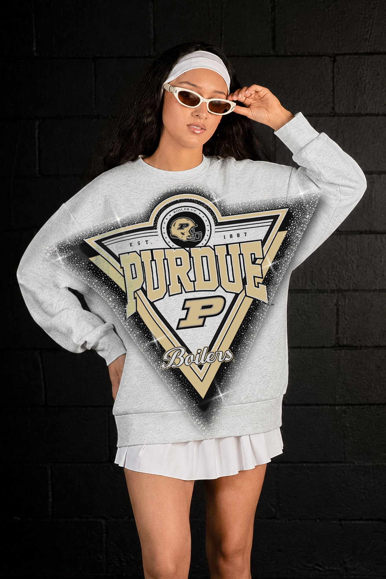 PURDUE BOILERMAKERS CHASING VICTORY RHINESTONE SPRAY PREMIUM CREWNECK SWEATSHIRT
