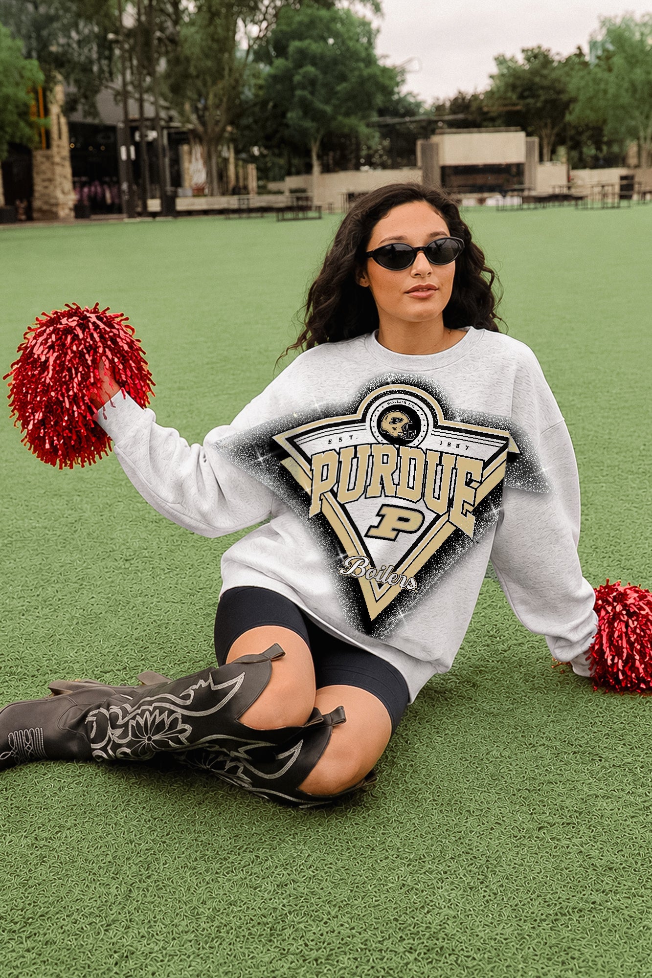 PURDUE BOILERMAKERS CHASING VICTORY RHINESTONE SPRAY PREMIUM CREWNECK SWEATSHIRT