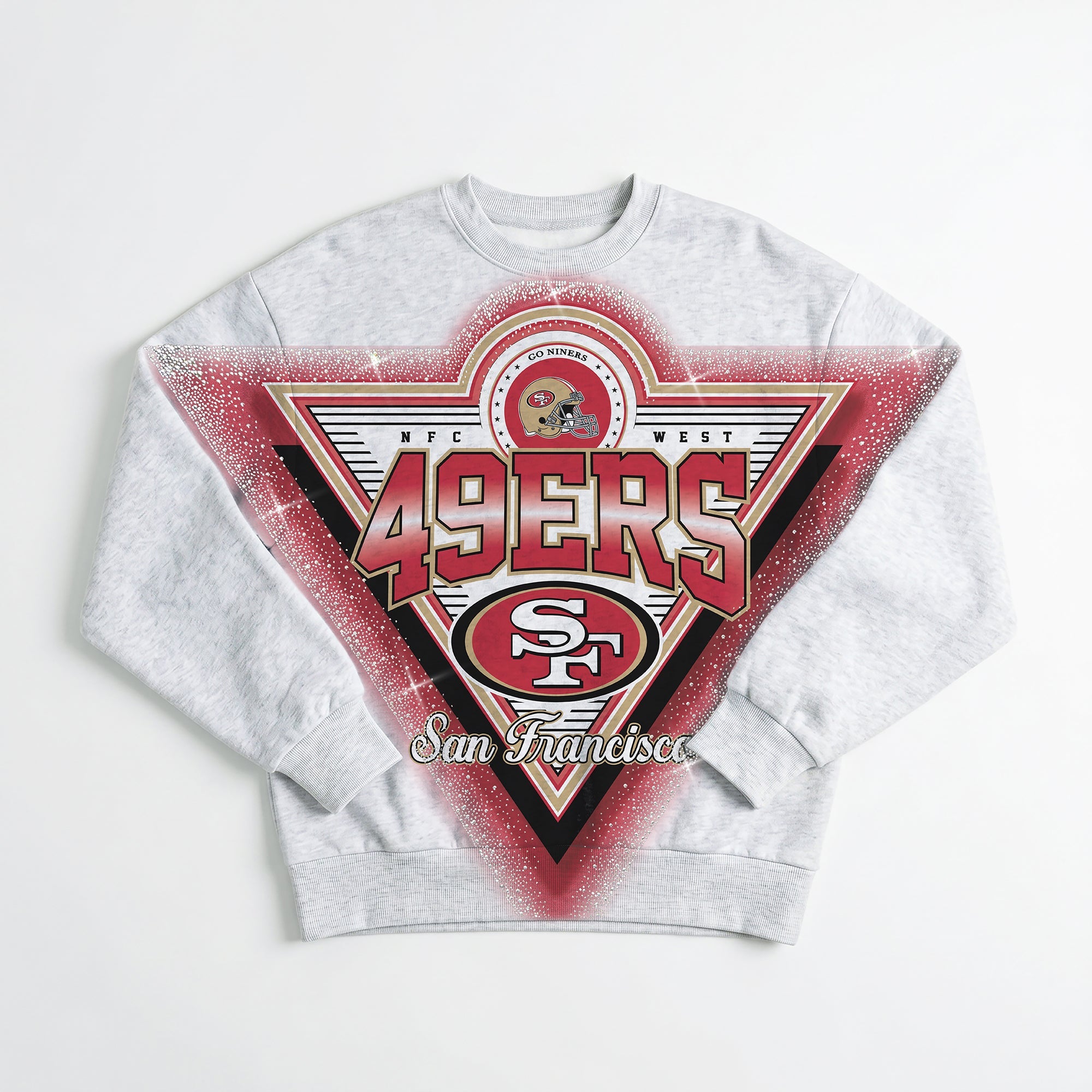SAN FRANCISCO 49ERS CHASING VICTORY RHINESTONE SPRAY PREMIUM CREWNECK SWEATSHIRT