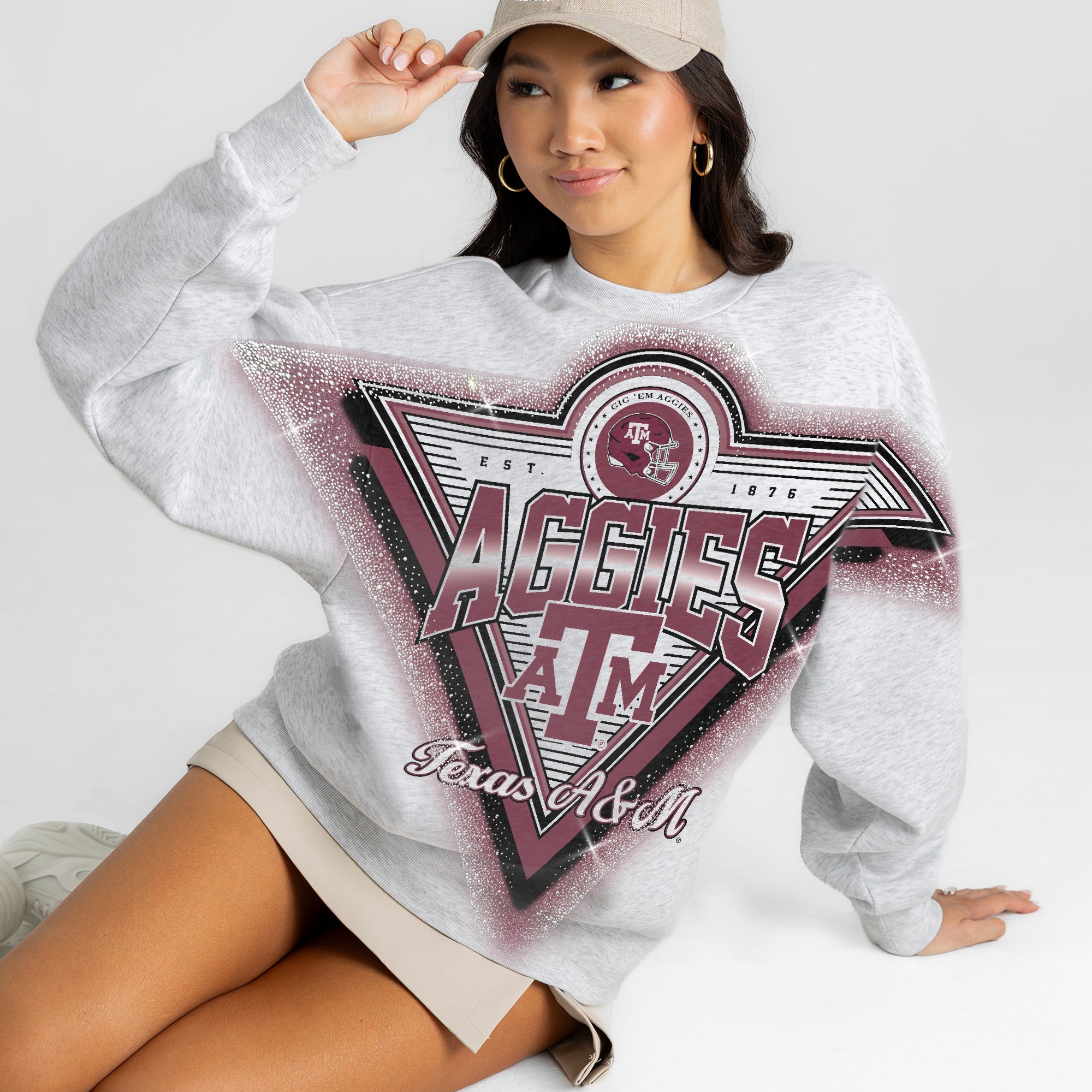 TEXAS A&M AGGIES CHASING VICTORY RHINESTONE SPRAY PREMIUM CREWNECK SWEATSHIRT