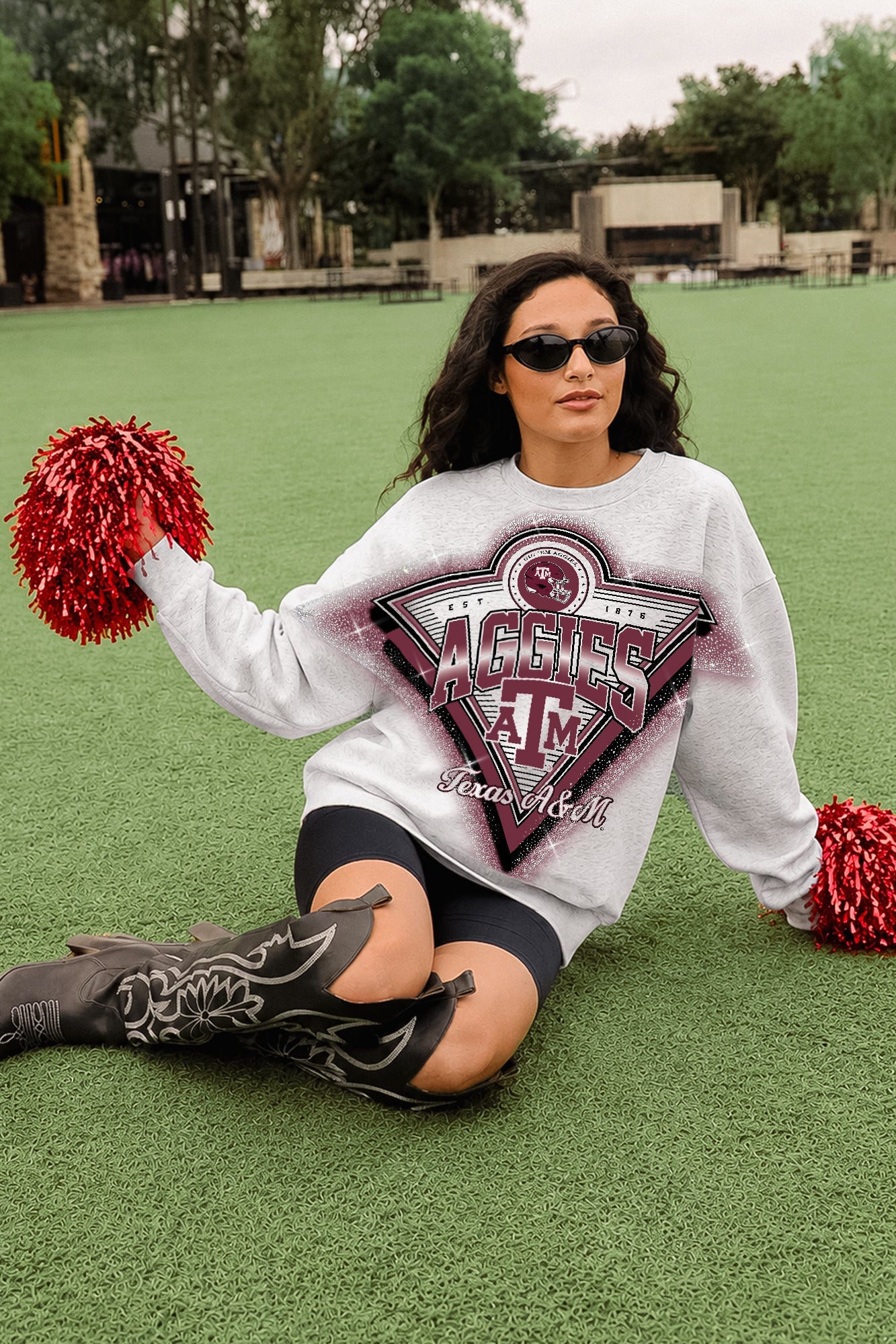 TEXAS A&M AGGIES CHASING VICTORY RHINESTONE SPRAY PREMIUM CREWNECK SWEATSHIRT