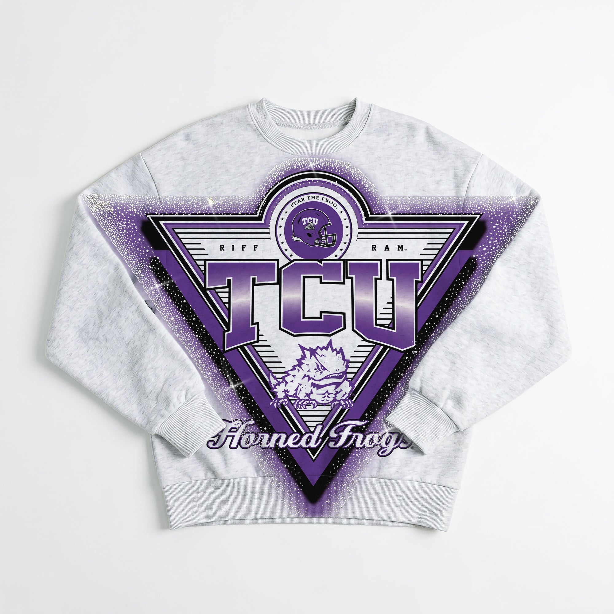 TCU HORNED FROGS CHASING VICTORY RHINESTONE SPRAY PREMIUM CREWNECK SWEATSHIRT