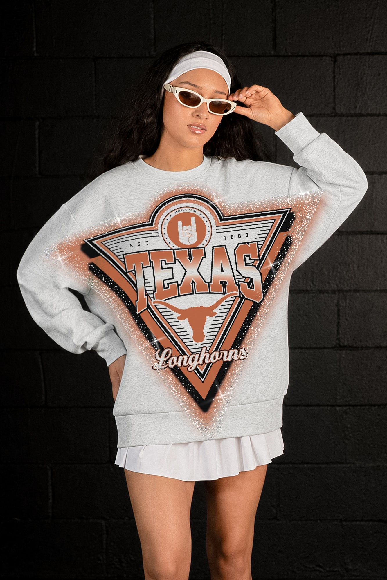 TEXAS LONGHORNS CHASING VICTORY RHINESTONE SPRAY PREMIUM CREWNECK SWEATSHIRT