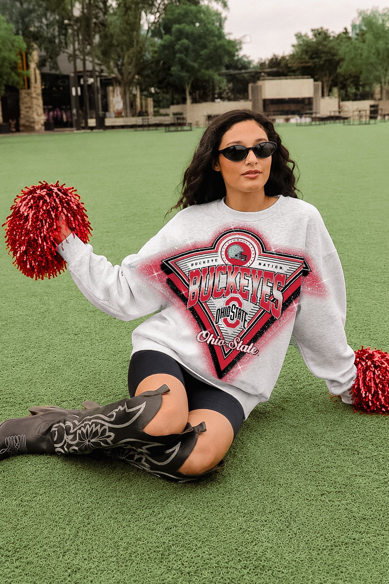 OHIO STATE BUCKEYES CHASING VICTORY RHINESTONE SPRAY PREMIUM CREWNECK SWEATSHIRT