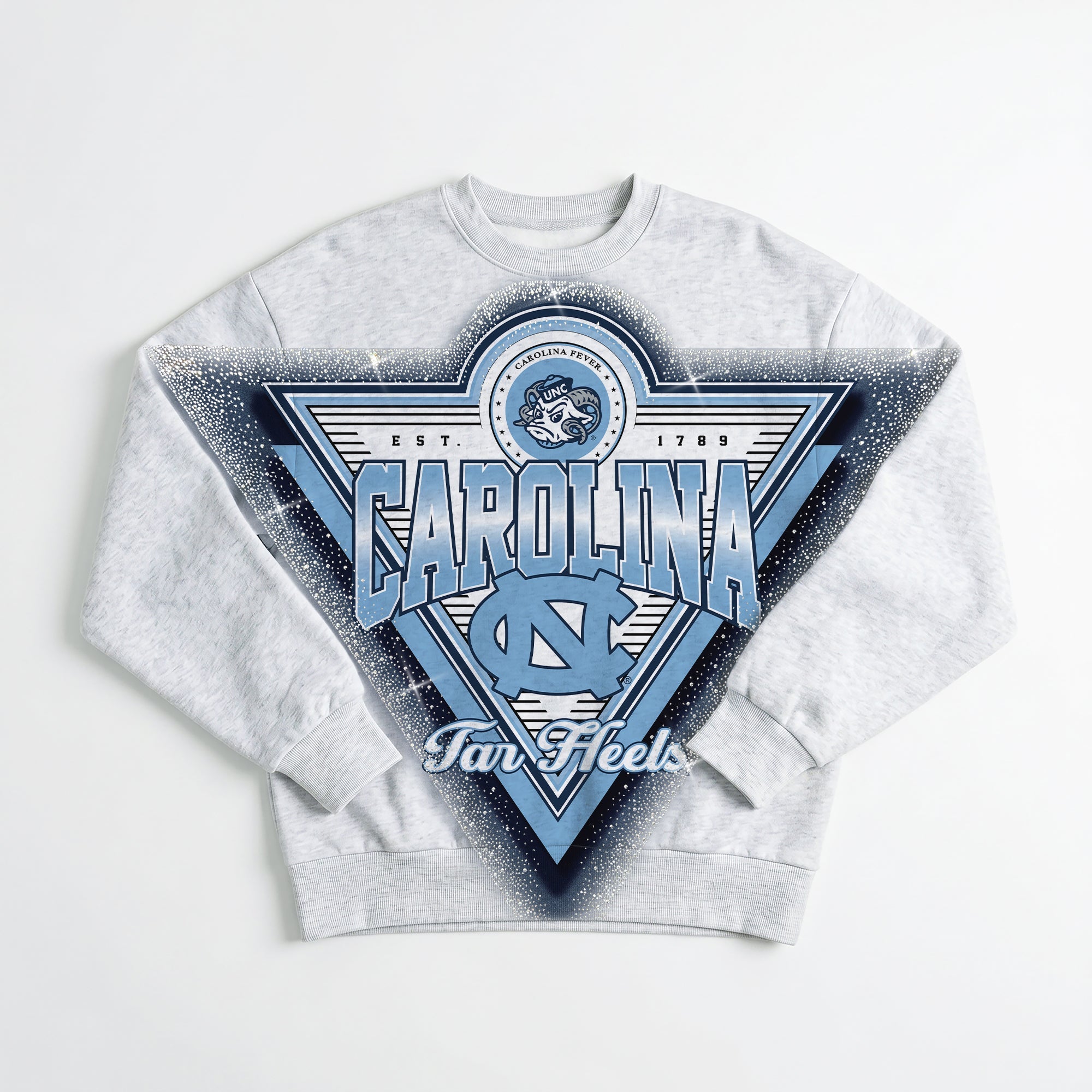 NORTH CAROLINA TAR HEELS CHASING VICTORY RHINESTONE SPRAY PREMIUM CREWNECK SWEATSHIRT