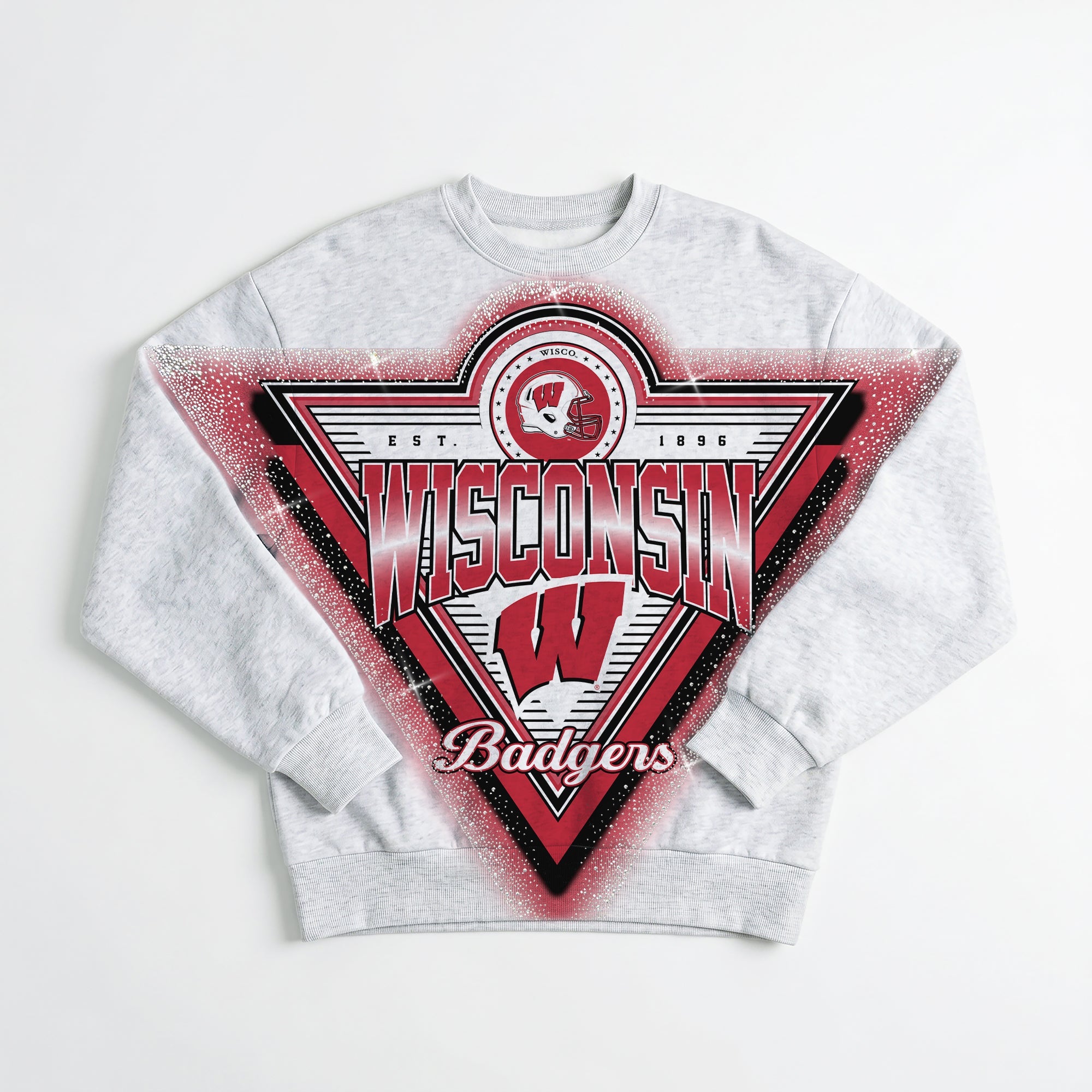 WISCONSIN BADGERS CHASING VICTORY RHINESTONE SPRAY PREMIUM CREWNECK SWEATSHIRT