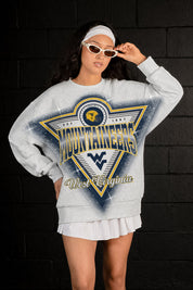 WEST VIRGINIA MOUNTAINEERS CHASING VICTORY RHINESTONE SPRAY PREMIUM CREWNECK SWEATSHIRT