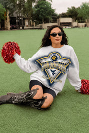 WEST VIRGINIA MOUNTAINEERS CHASING VICTORY RHINESTONE SPRAY PREMIUM CREWNECK SWEATSHIRT