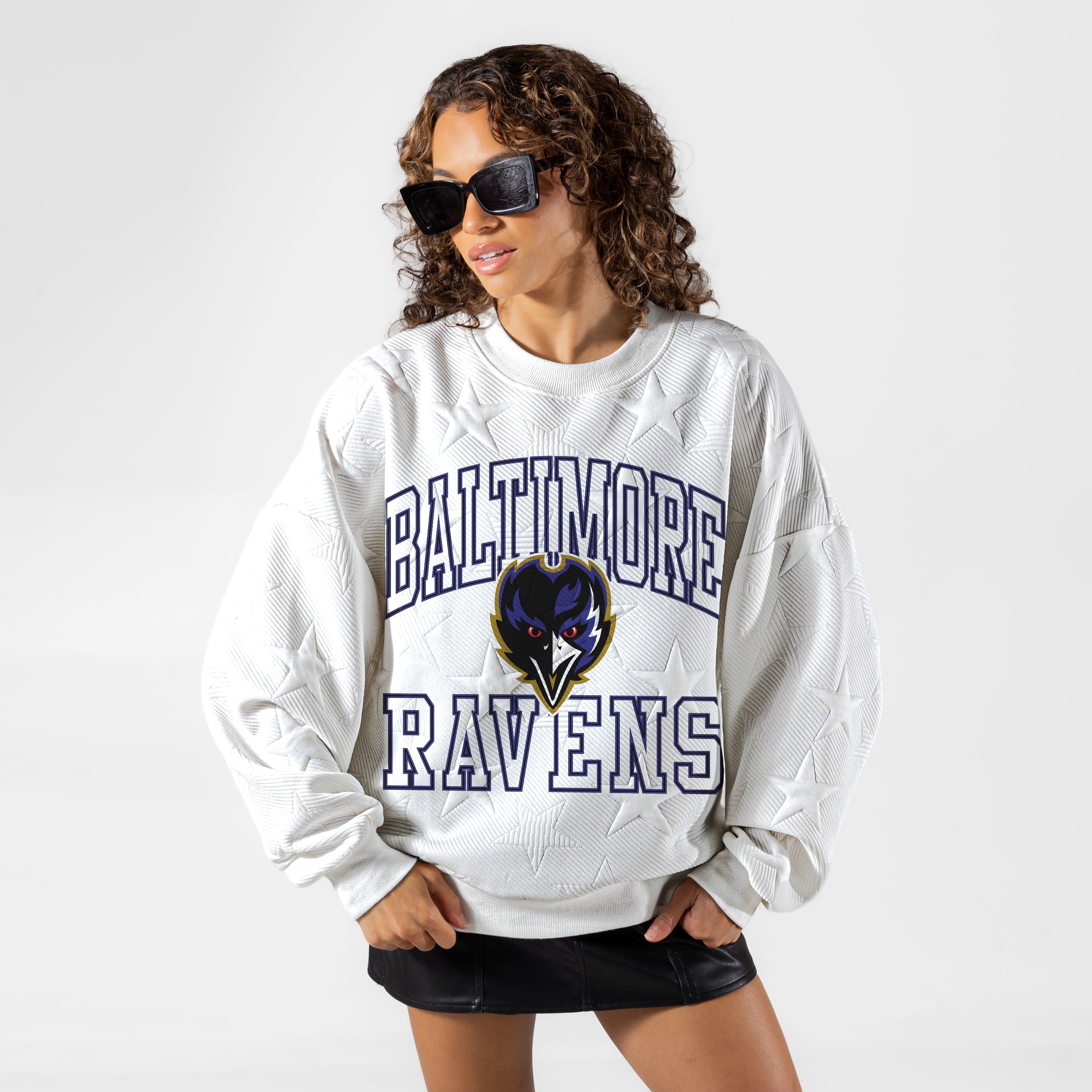 BALTIMORE RAVENS BIG PLAY ENERGY EMBOSSED STAR CREWNECK
