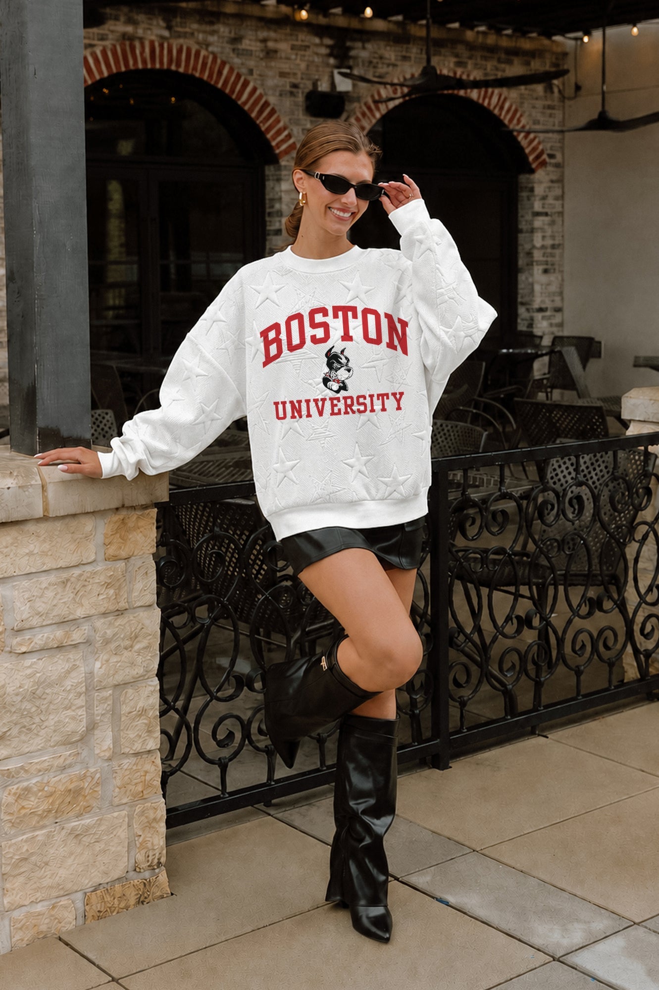 BOSTON UNIVERSITY TERRIERS BIG PLAY ENERGY EMBOSSED STAR CREWNECK