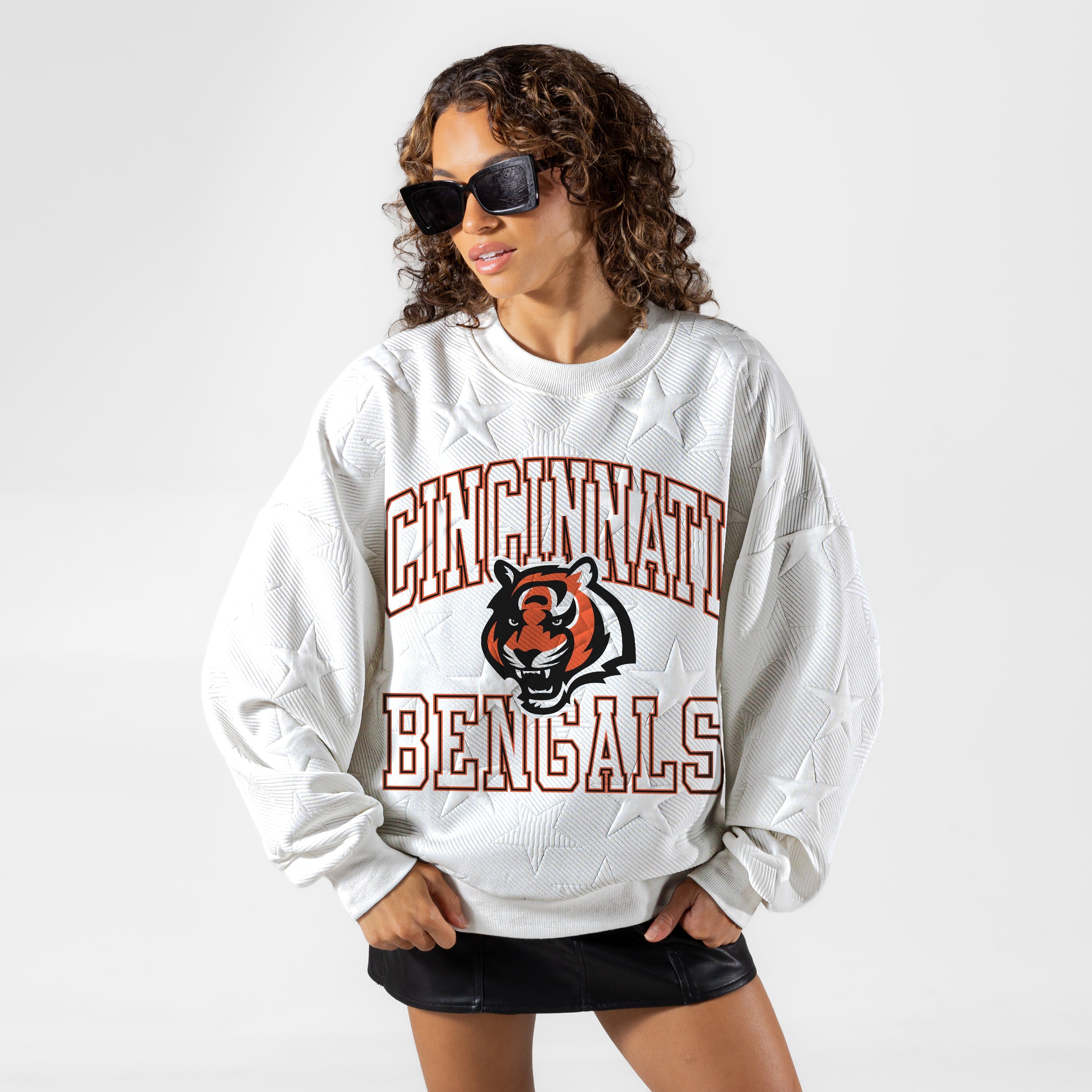 CINCINNATI BENGALS BIG PLAY ENERGY EMBOSSED STAR CREWNECK