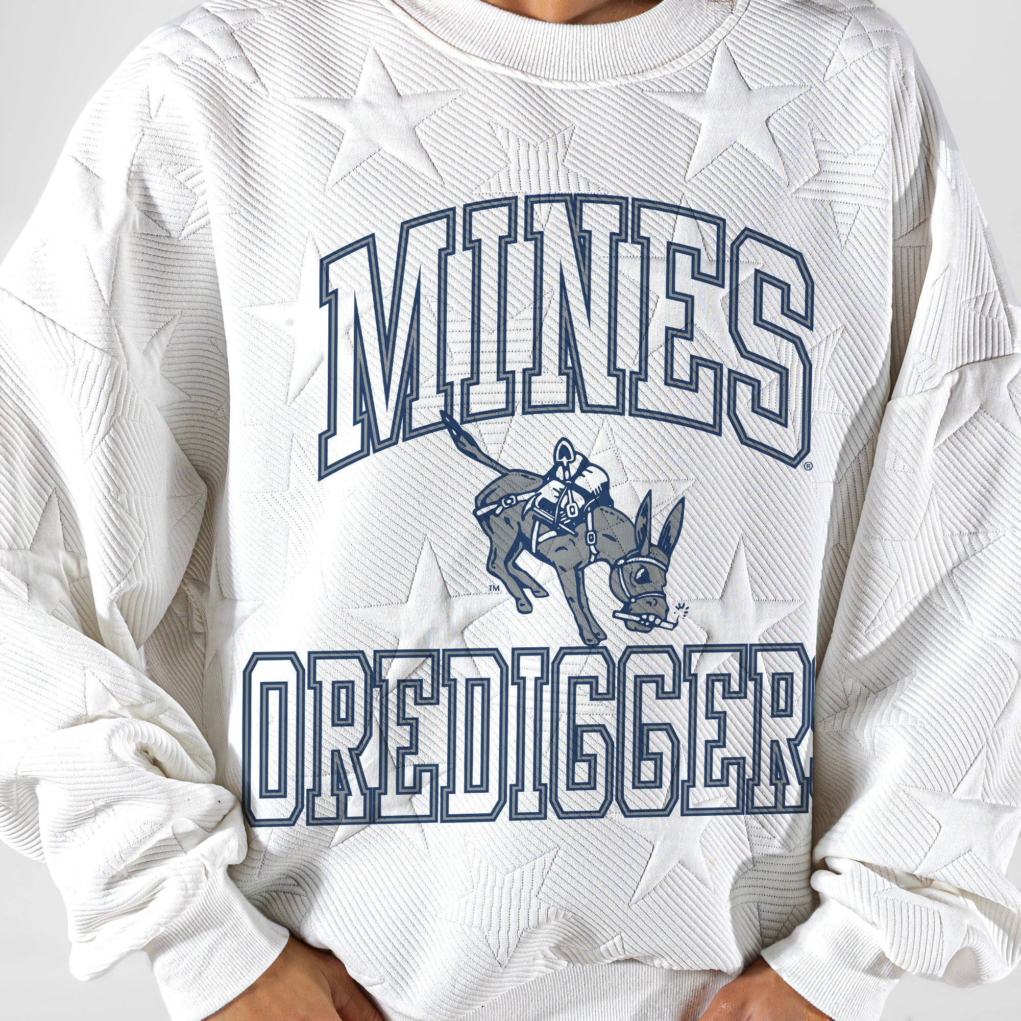 COLORADO SCHOOL OF MINES BURROS BIG PLAY ENERGY EMBOSSED STAR CREWNECK