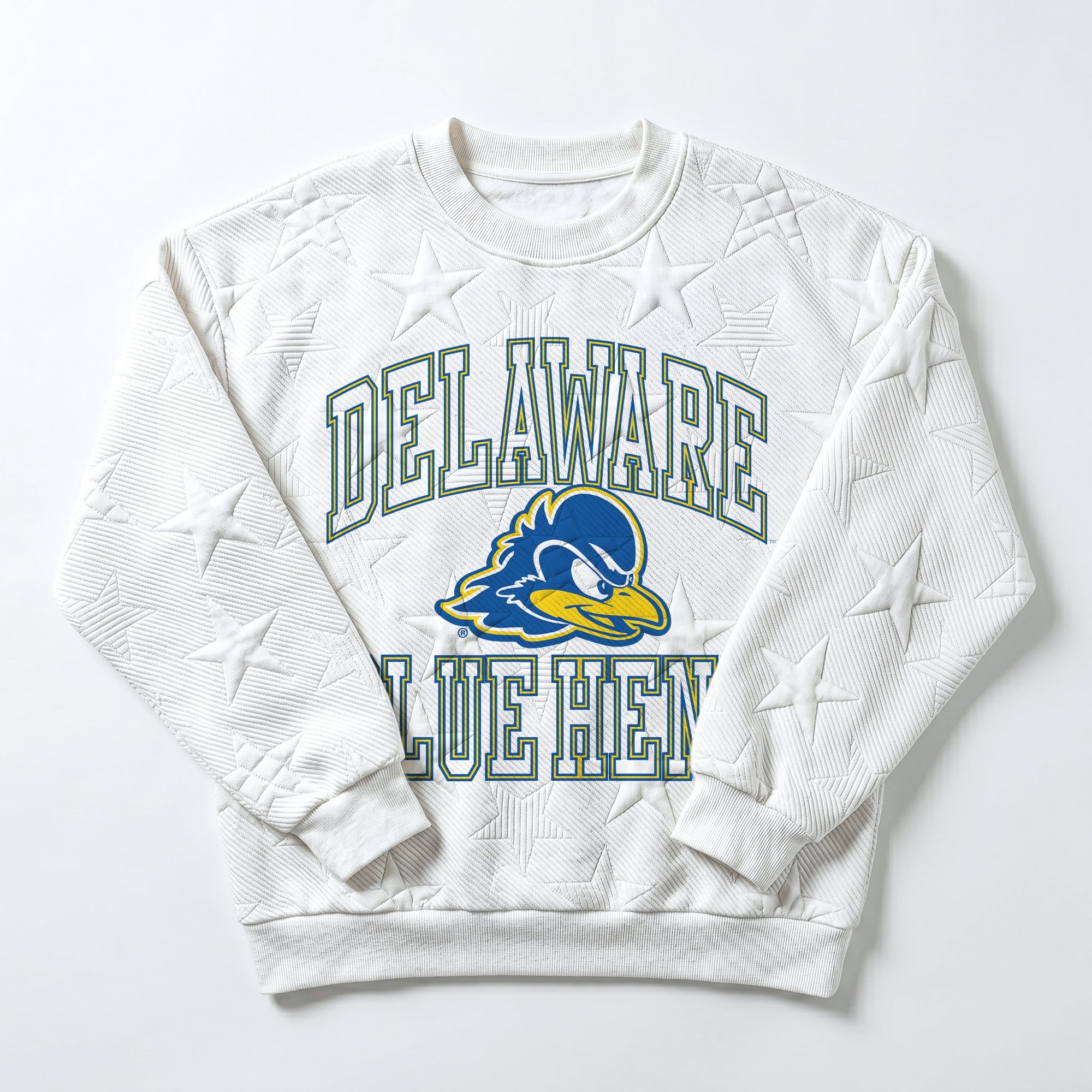 DELAWARE BLUE HENS BIG PLAY ENERGY EMBOSSED STAR CREWNECK