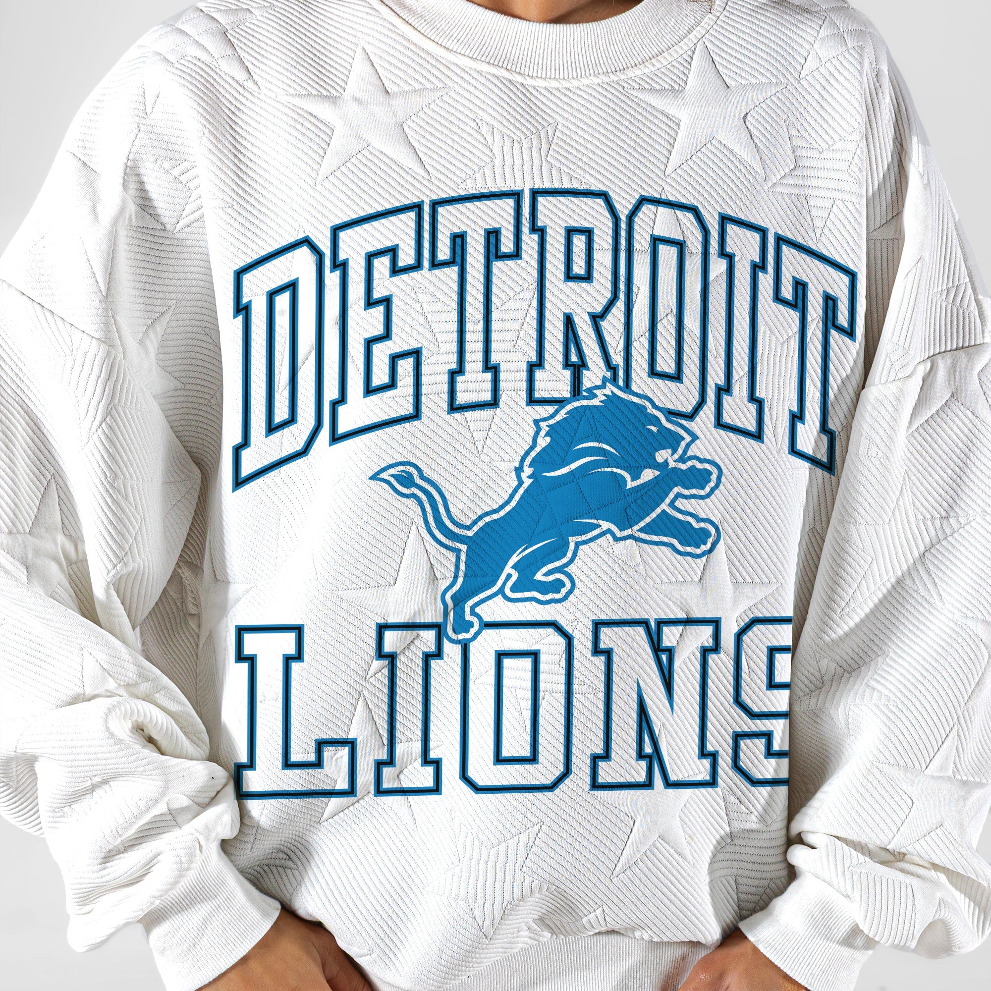 DETROIT LIONS BIG PLAY ENERGY EMBOSSED STAR CREWNECK