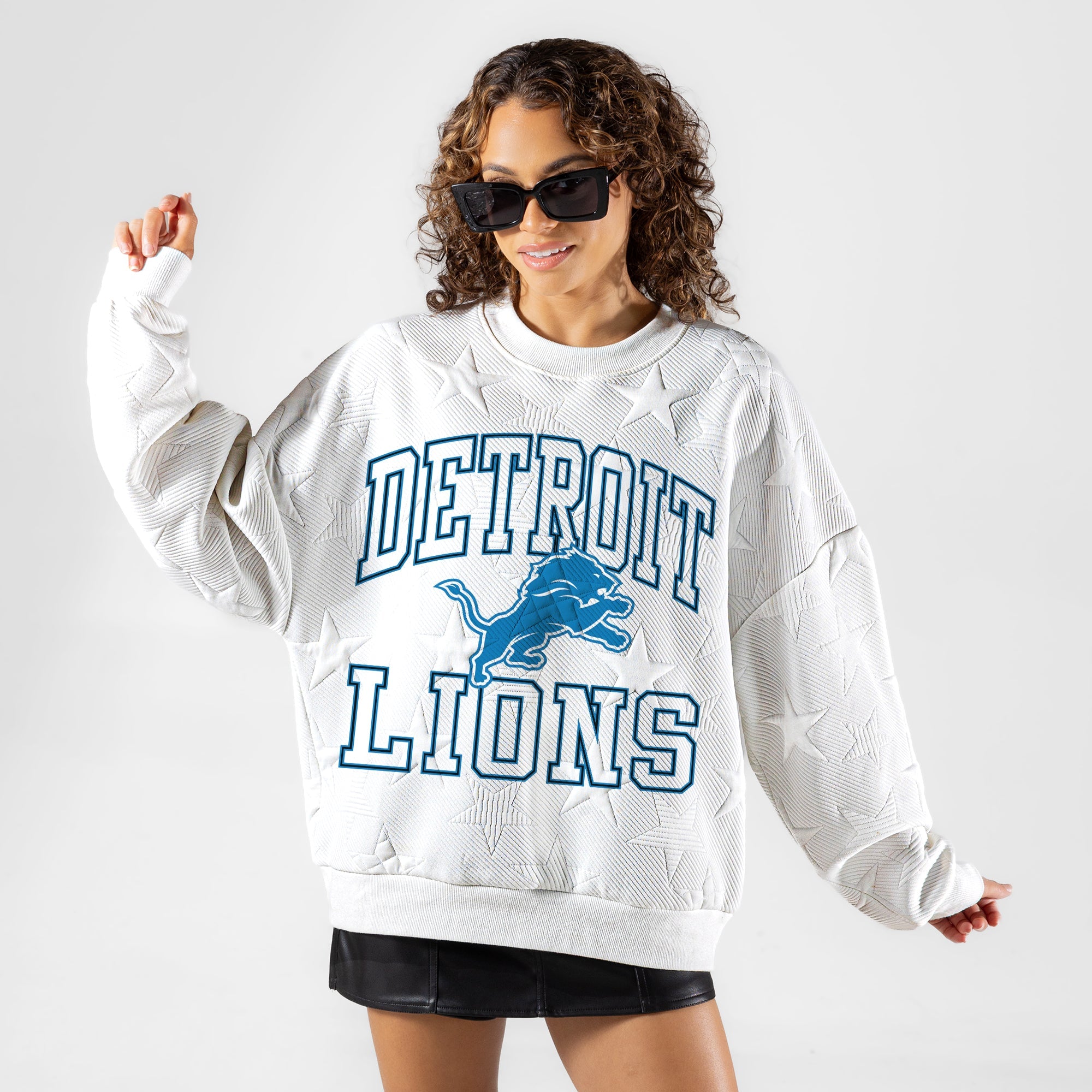 DETROIT LIONS BIG PLAY ENERGY EMBOSSED STAR CREWNECK